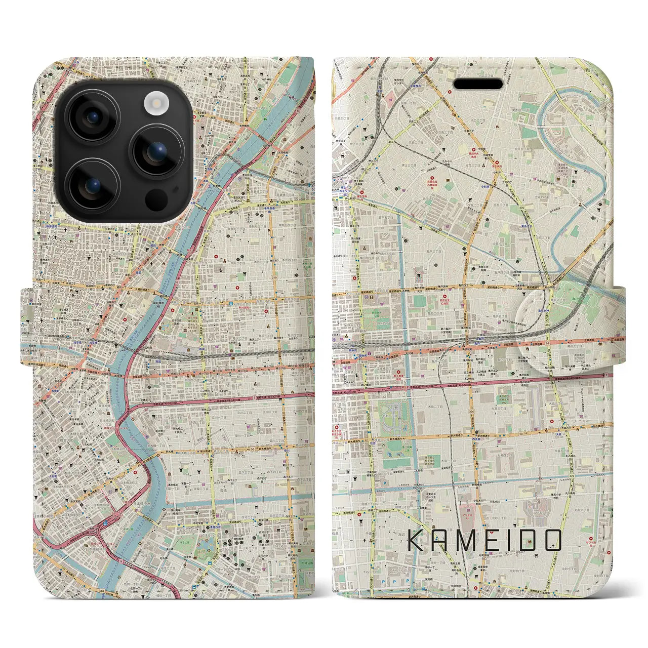 【亀戸(東京都)】地図柄iPhoneケース(手帳タイプ)ナチュラル・iPhone 16 用