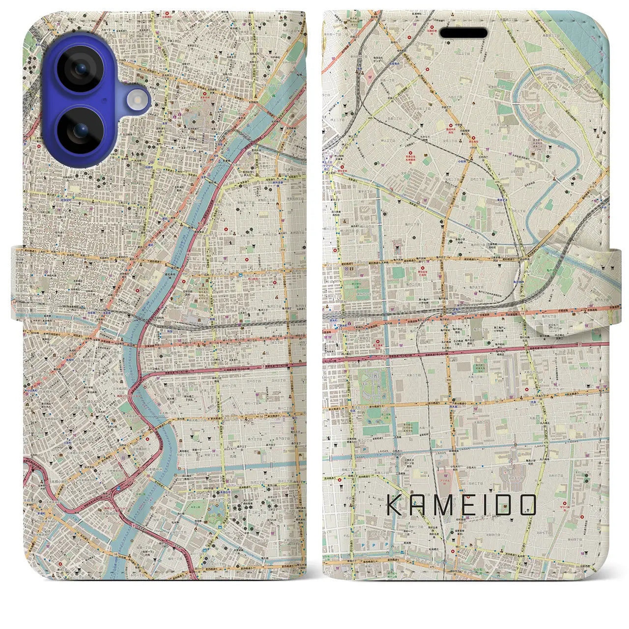 【亀戸(東京都)】地図柄iPhoneケース(手帳タイプ)ナチュラル・iPhone 16 Pro Max 用