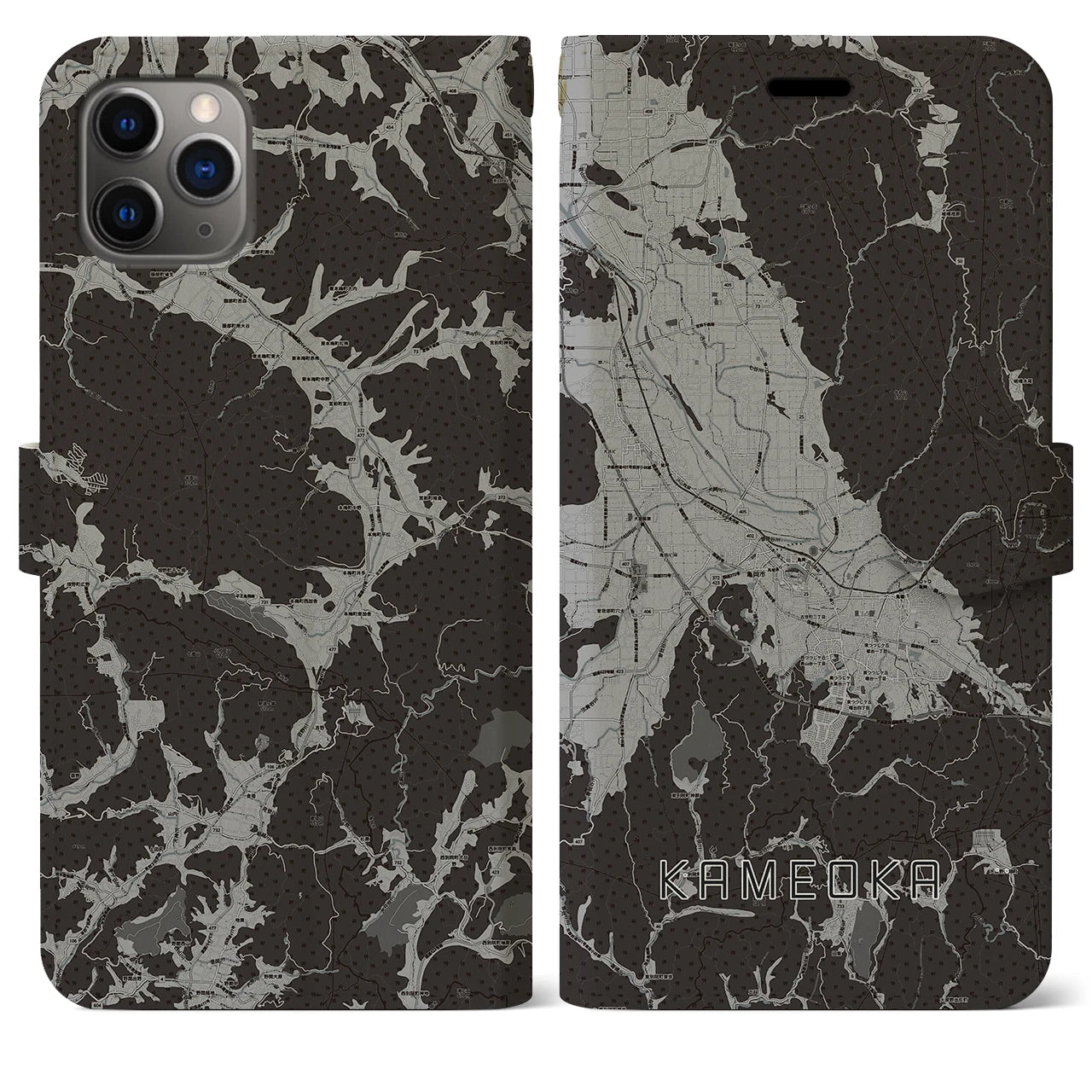 【亀岡(京都府)】地図柄iPhoneケース(手帳タイプ)モノトーン・iPhone 11 Pro Max 用