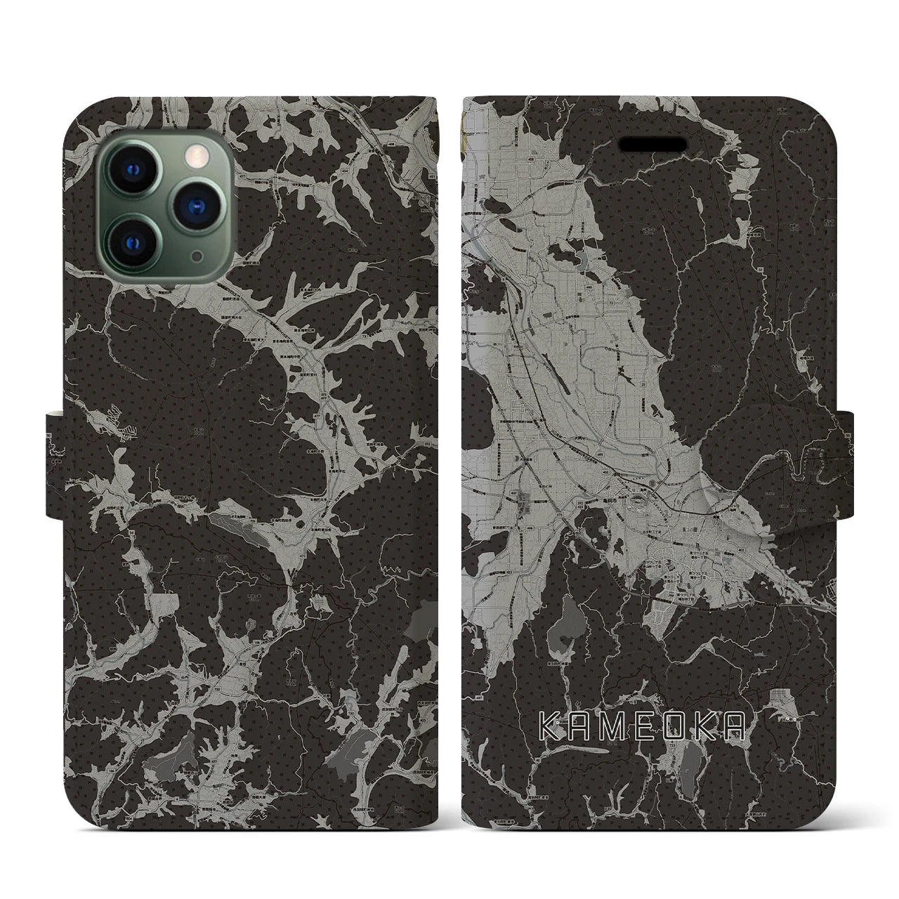 【亀岡(京都府)】地図柄iPhoneケース(手帳タイプ)モノトーン・iPhone 11 Pro 用