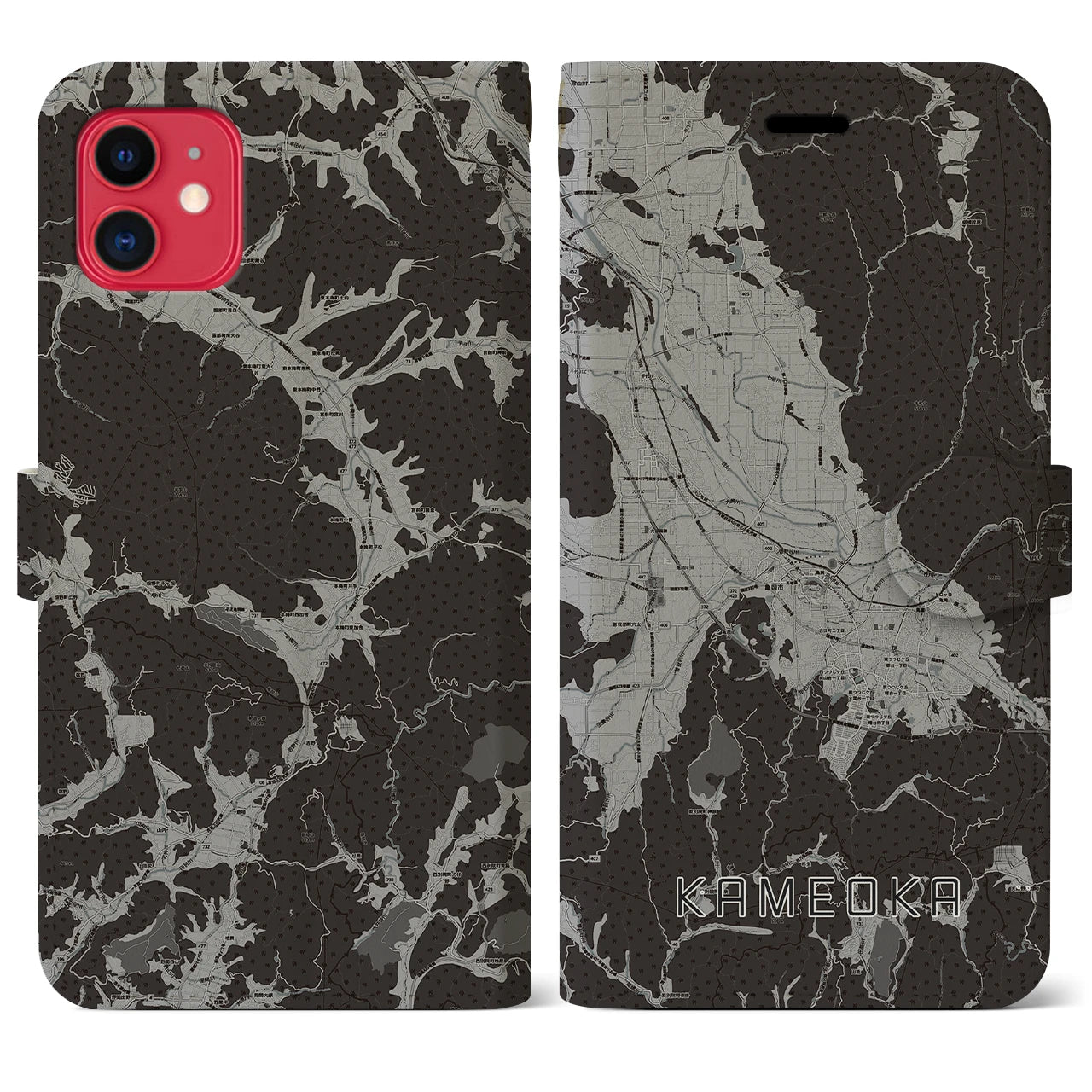 【亀岡(京都府)】地図柄iPhoneケース(手帳タイプ)モノトーン・iPhone 11 用