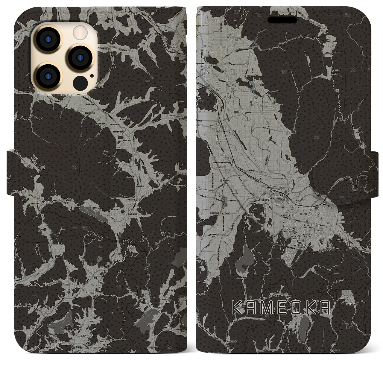 【亀岡(京都府)】地図柄iPhoneケース(手帳タイプ)モノトーン・iPhone 12 Pro Max 用