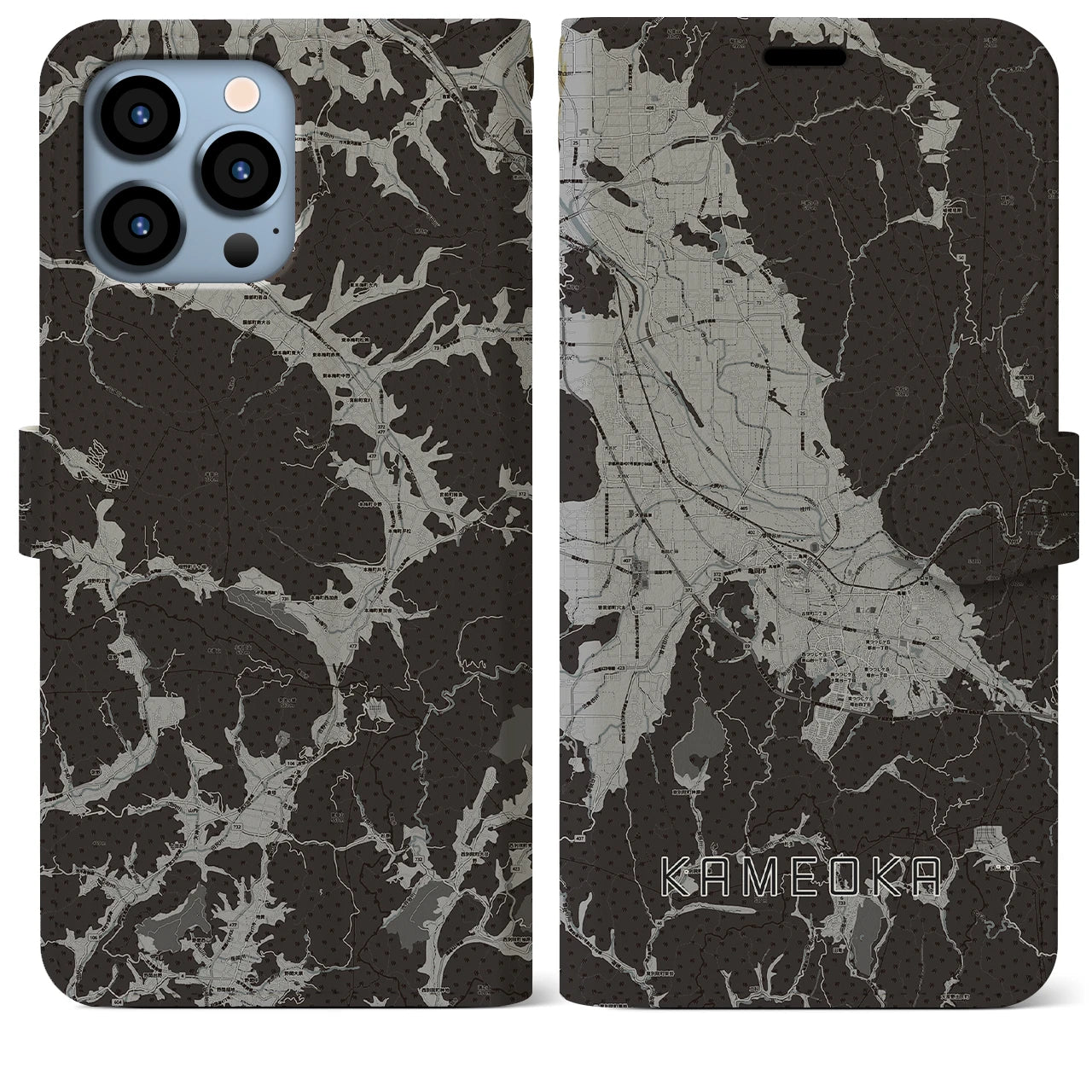 【亀岡(京都府)】地図柄iPhoneケース(手帳タイプ)モノトーン・iPhone 13 Pro Max 用