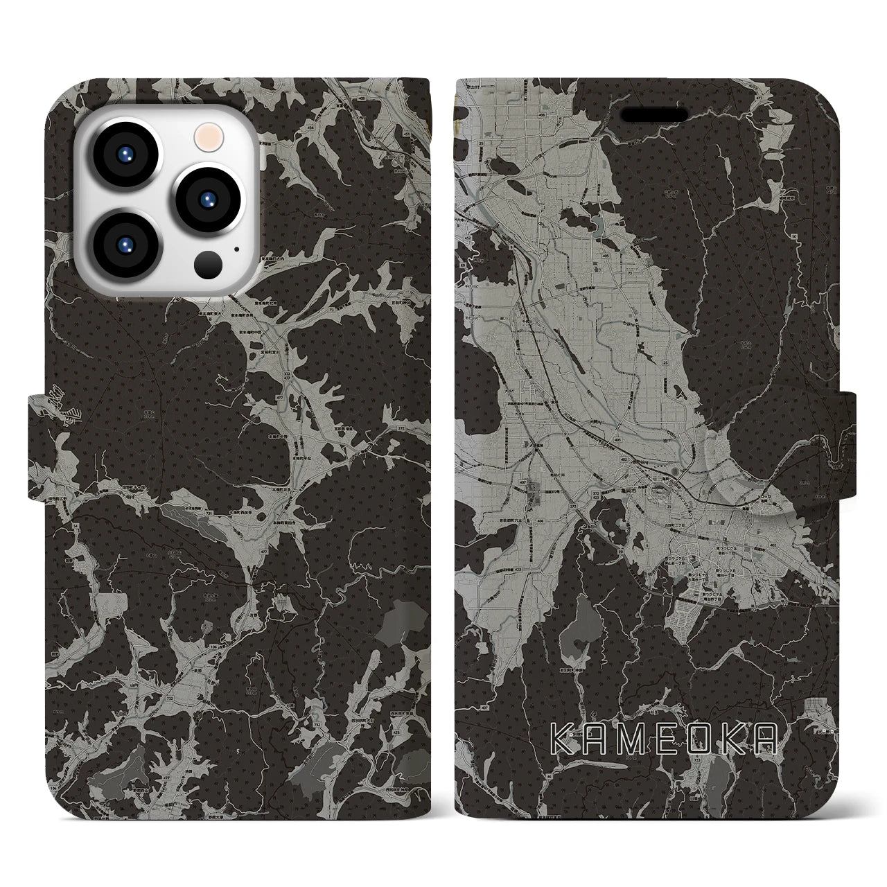 【亀岡(京都府)】地図柄iPhoneケース(手帳タイプ)モノトーン・iPhone 13 Pro 用