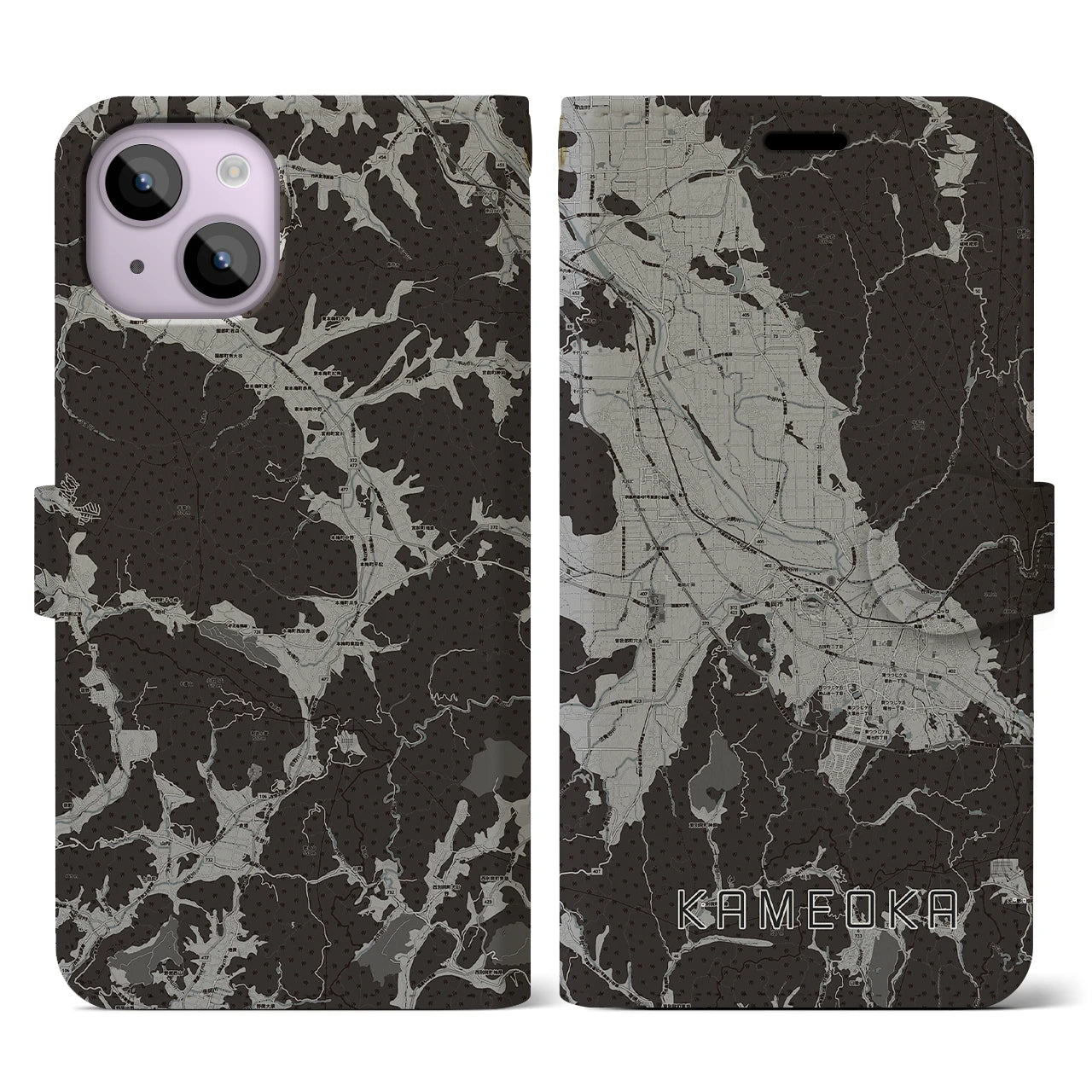 【亀岡(京都府)】地図柄iPhoneケース(手帳タイプ)モノトーン・iPhone 14 用