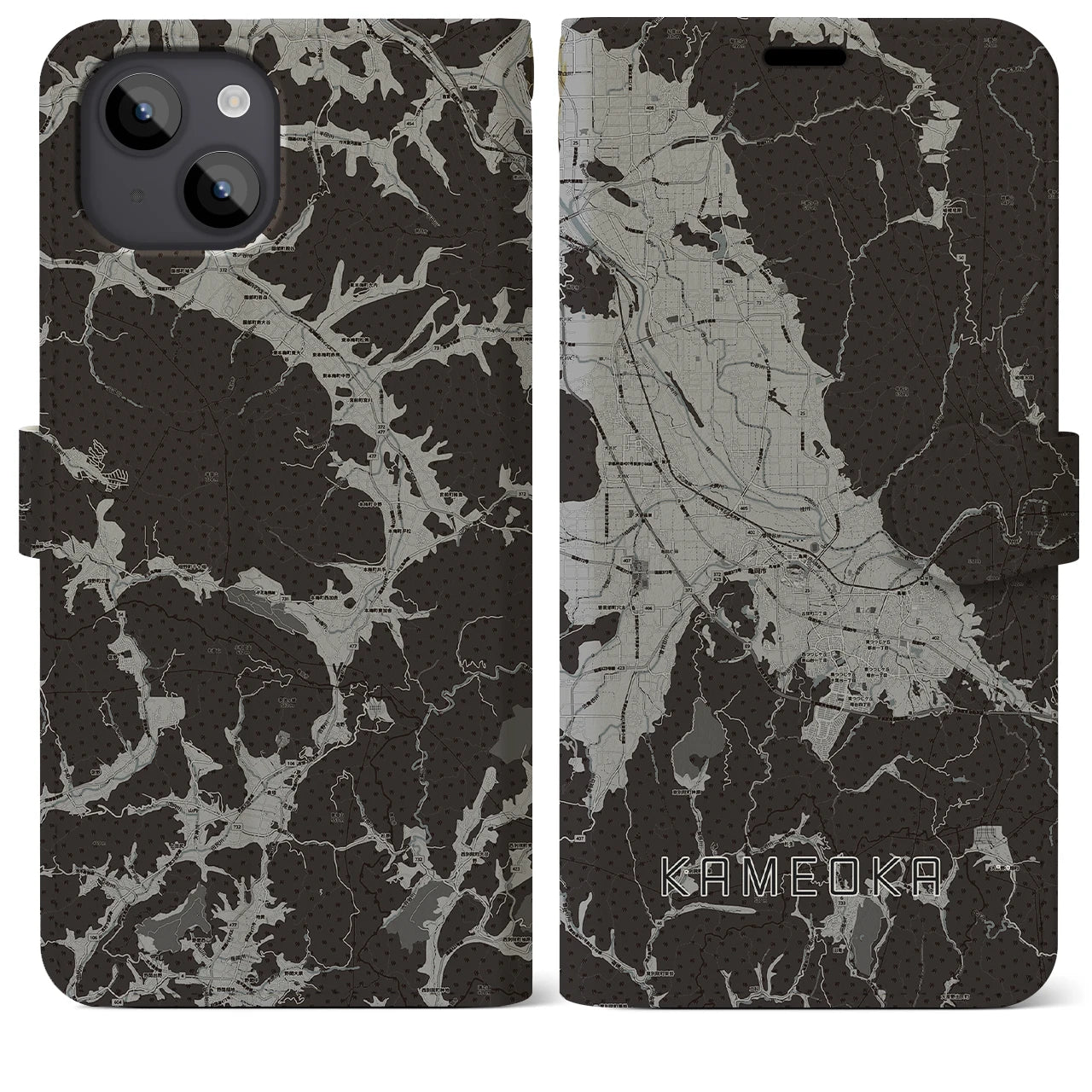 【亀岡(京都府)】地図柄iPhoneケース(手帳タイプ)モノトーン・iPhone 14 Plus 用