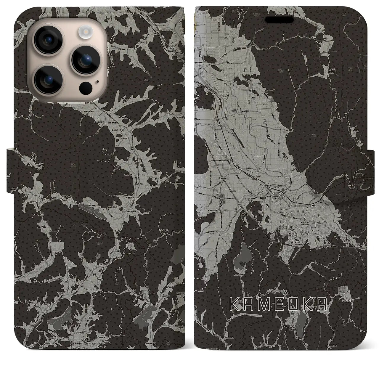 【亀岡(京都府)】地図柄iPhoneケース(手帳タイプ)モノトーン・iPhone 16 Plus 用