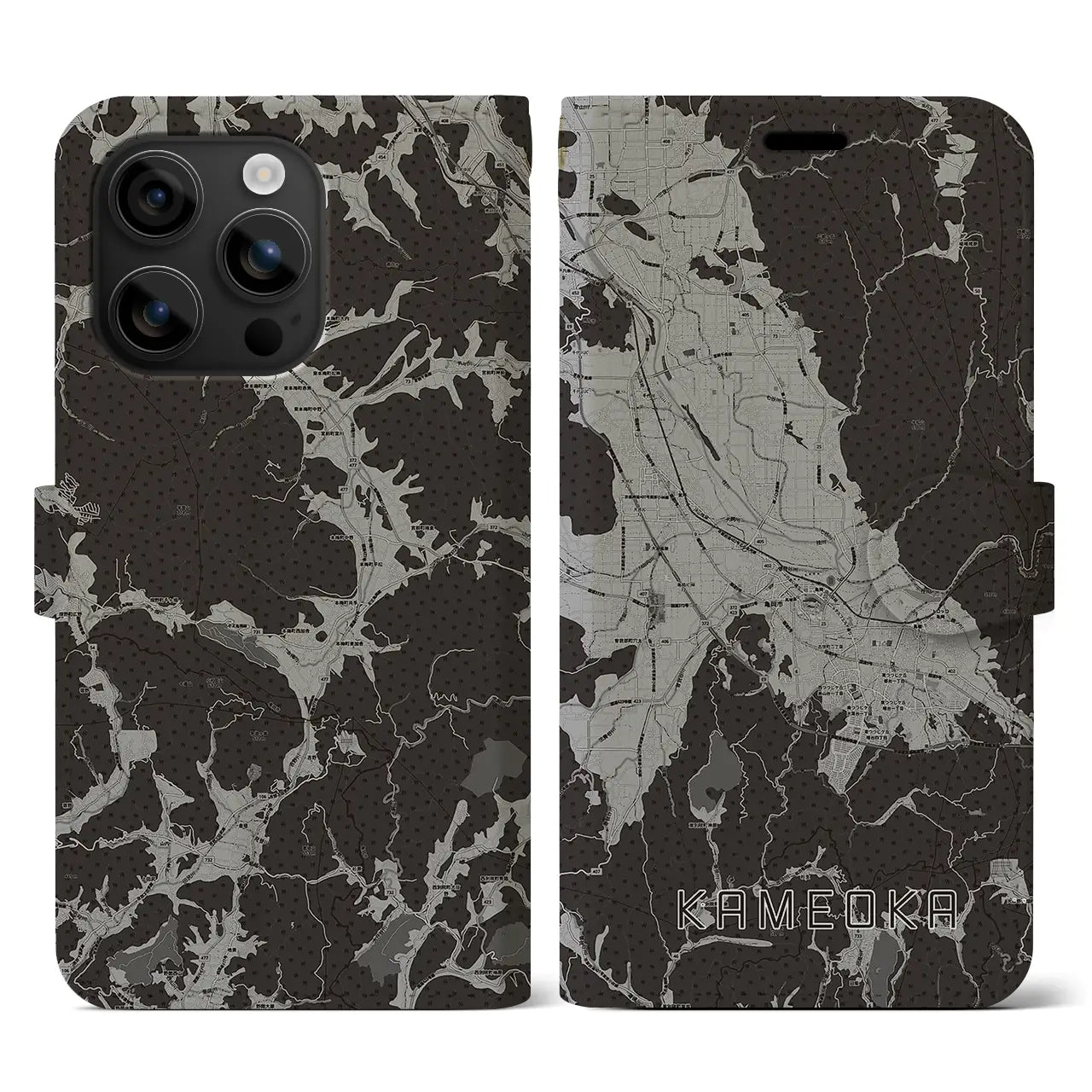 【亀岡(京都府)】地図柄iPhoneケース(手帳タイプ)モノトーン・iPhone 16 用