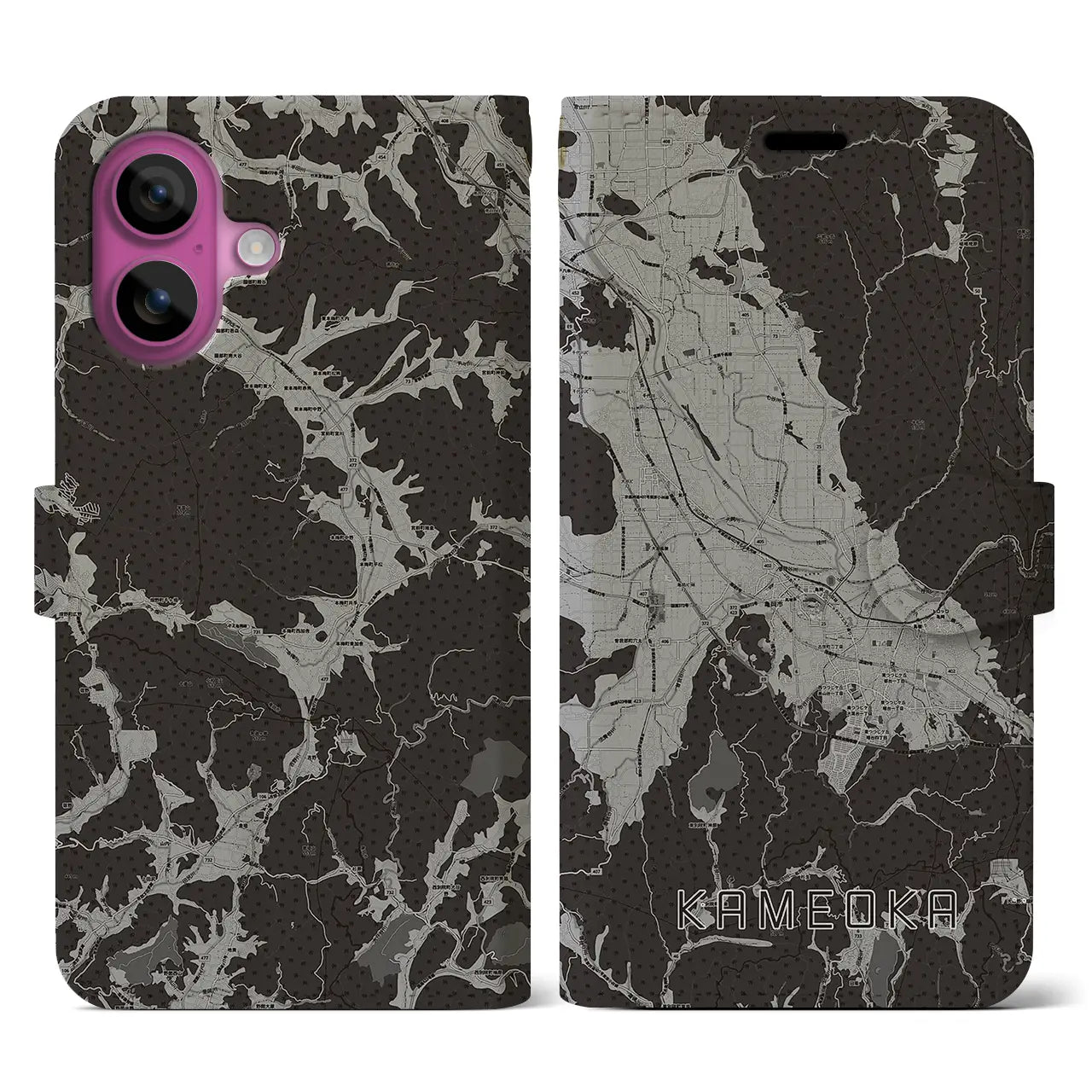 【亀岡(京都府)】地図柄iPhoneケース(手帳タイプ)モノトーン・iPhone 16 Pro 用