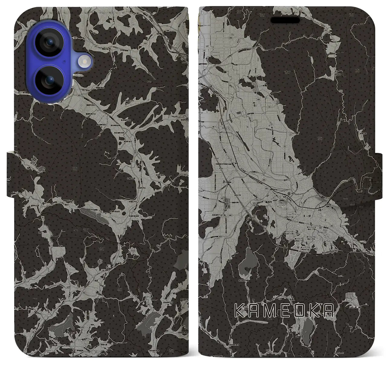 【亀岡(京都府)】地図柄iPhoneケース(手帳タイプ)モノトーン・iPhone 16 Pro Max 用