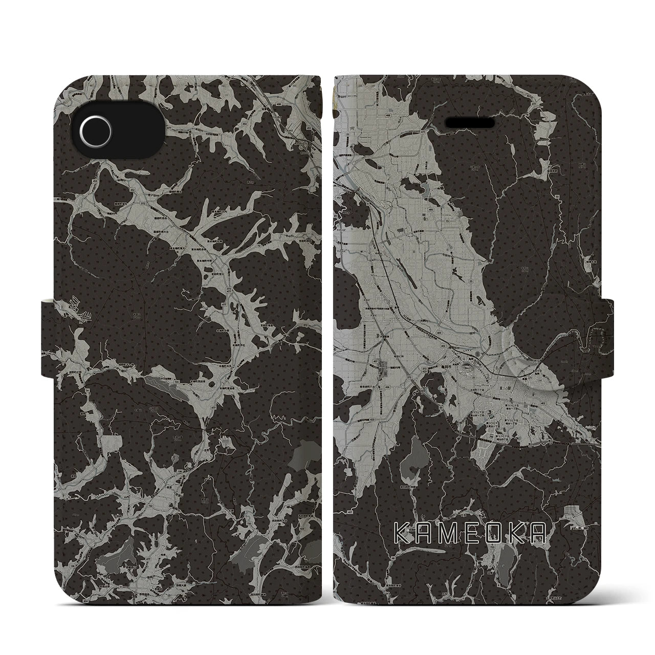 【亀岡(京都府)】地図柄iPhoneケース(手帳タイプ)モノトーン・iPhone SE(第3 / 第2世代) / 8 / 7 / 6s / 6 用