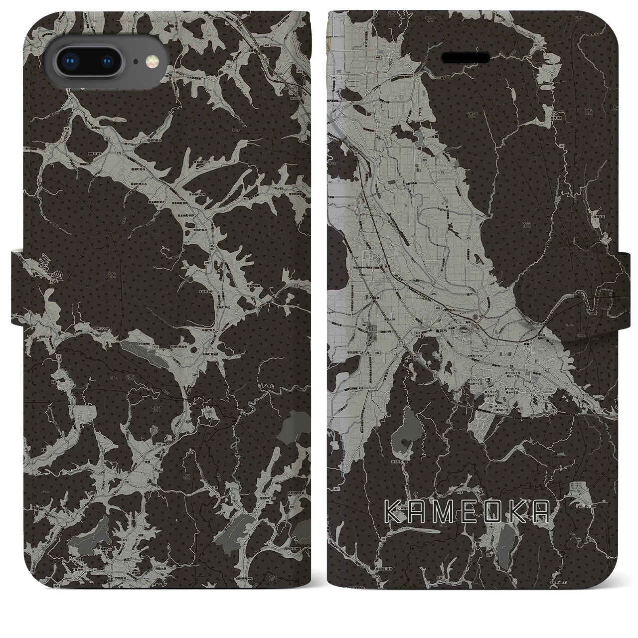 【亀岡(京都府)】地図柄iPhoneケース(手帳タイプ)モノトーン・iPhone 8Plus /7Plus / 6sPlus / 6Plus 用