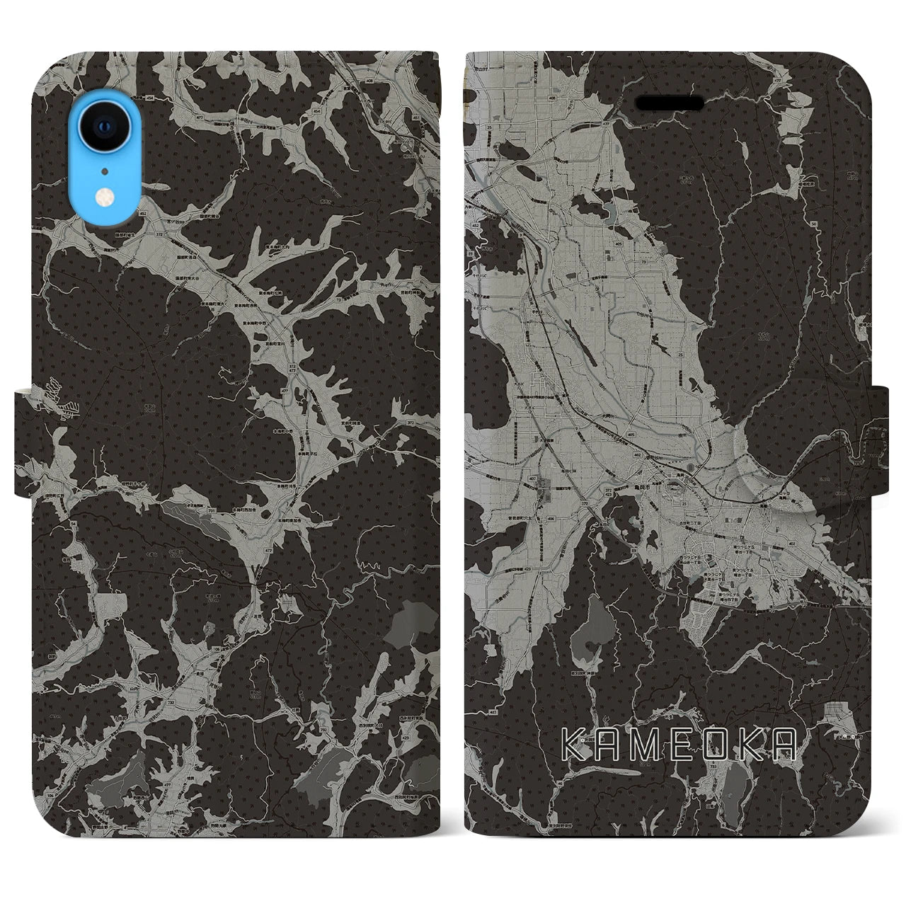 【亀岡(京都府)】地図柄iPhoneケース(手帳タイプ)モノトーン・iPhone XR 用