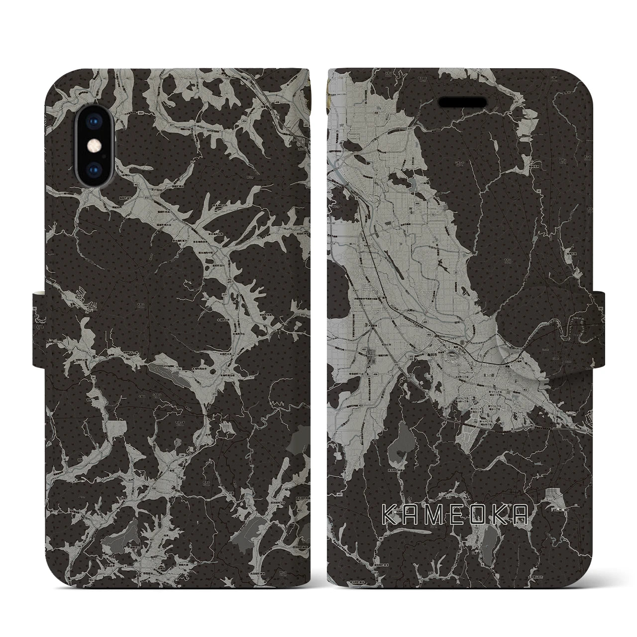 【亀岡(京都府)】地図柄iPhoneケース(手帳タイプ)モノトーン・iPhone XS / X 用