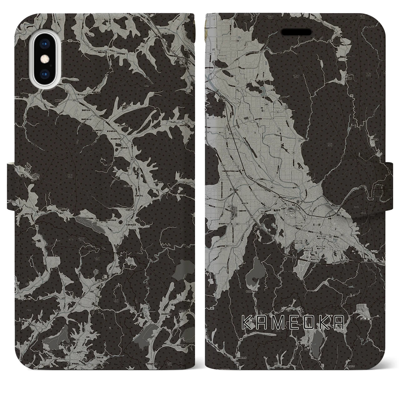 【亀岡(京都府)】地図柄iPhoneケース(手帳タイプ)モノトーン・iPhone XS Max 用