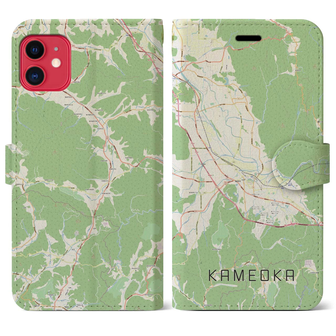 【亀岡(京都府)】地図柄iPhoneケース(手帳タイプ)ナチュラル・iPhone 11 用