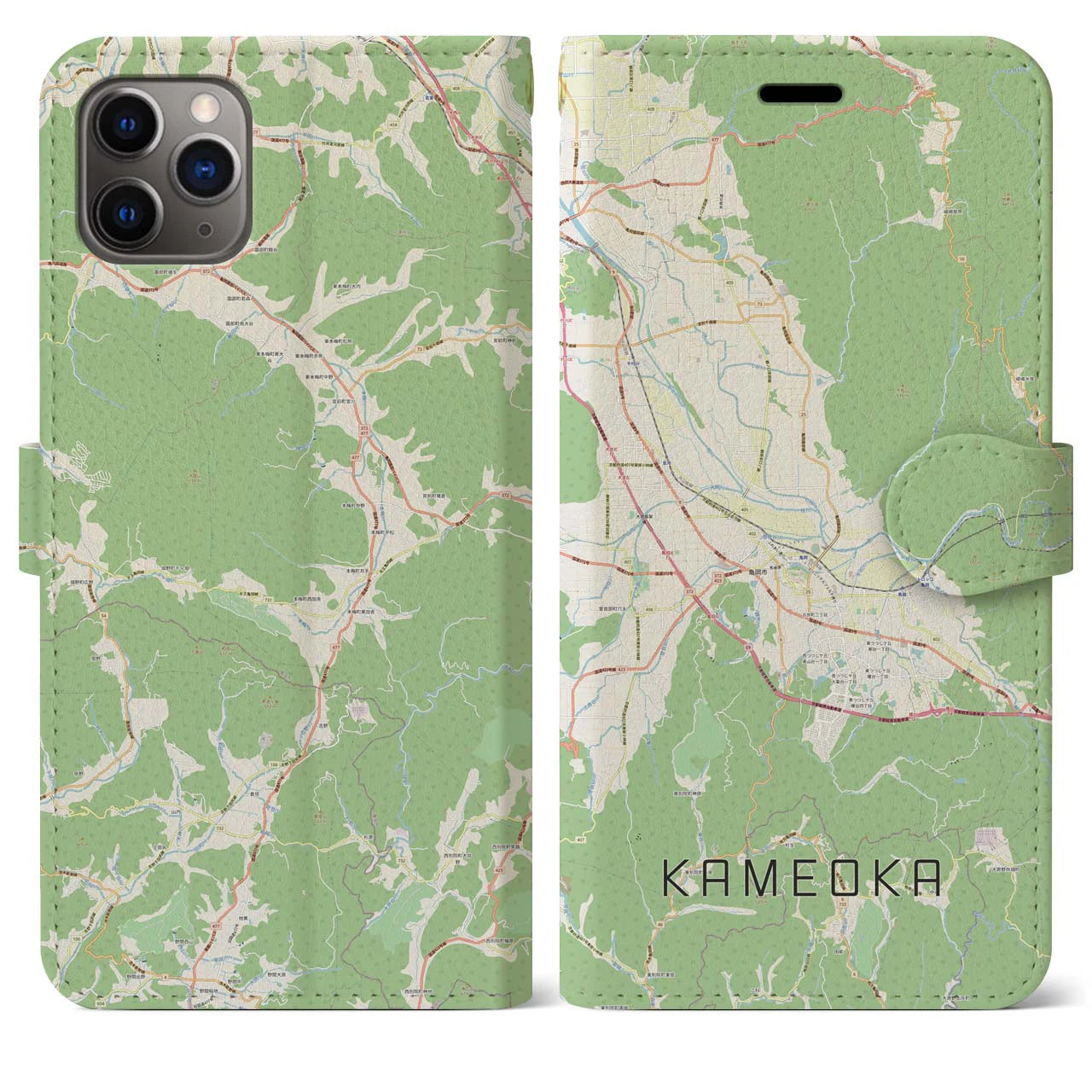 【亀岡(京都府)】地図柄iPhoneケース(手帳タイプ)ナチュラル・iPhone 11 Pro Max 用