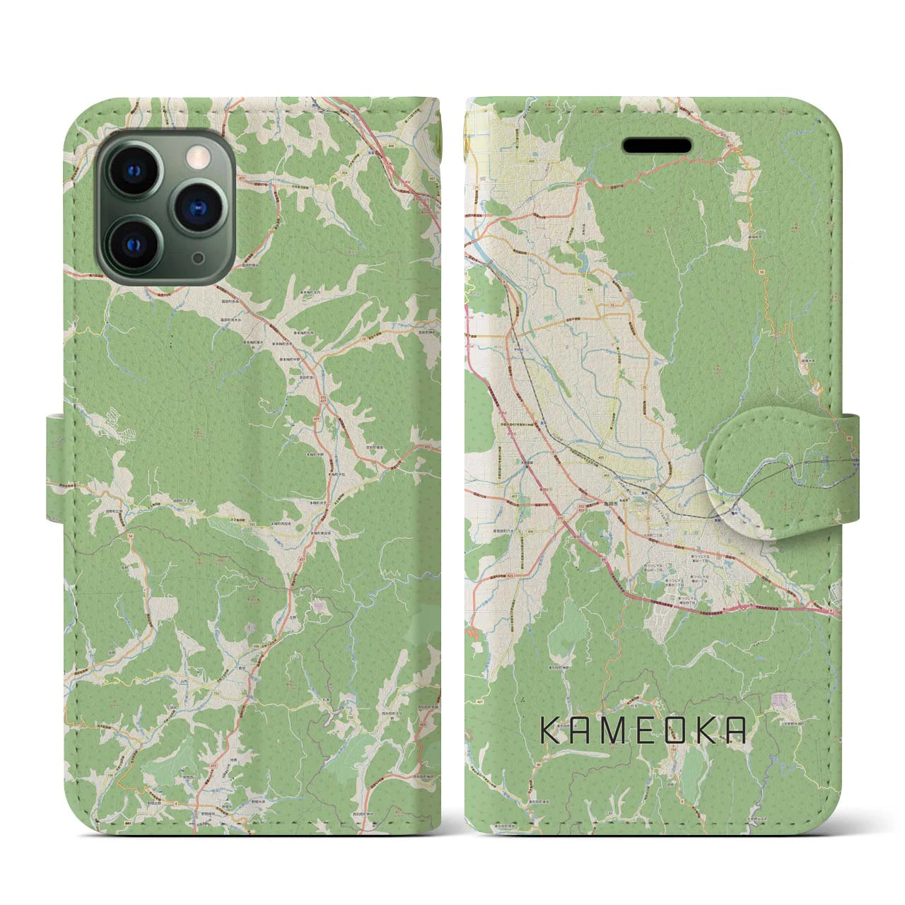 【亀岡(京都府)】地図柄iPhoneケース(手帳タイプ)ナチュラル・iPhone 11 Pro 用