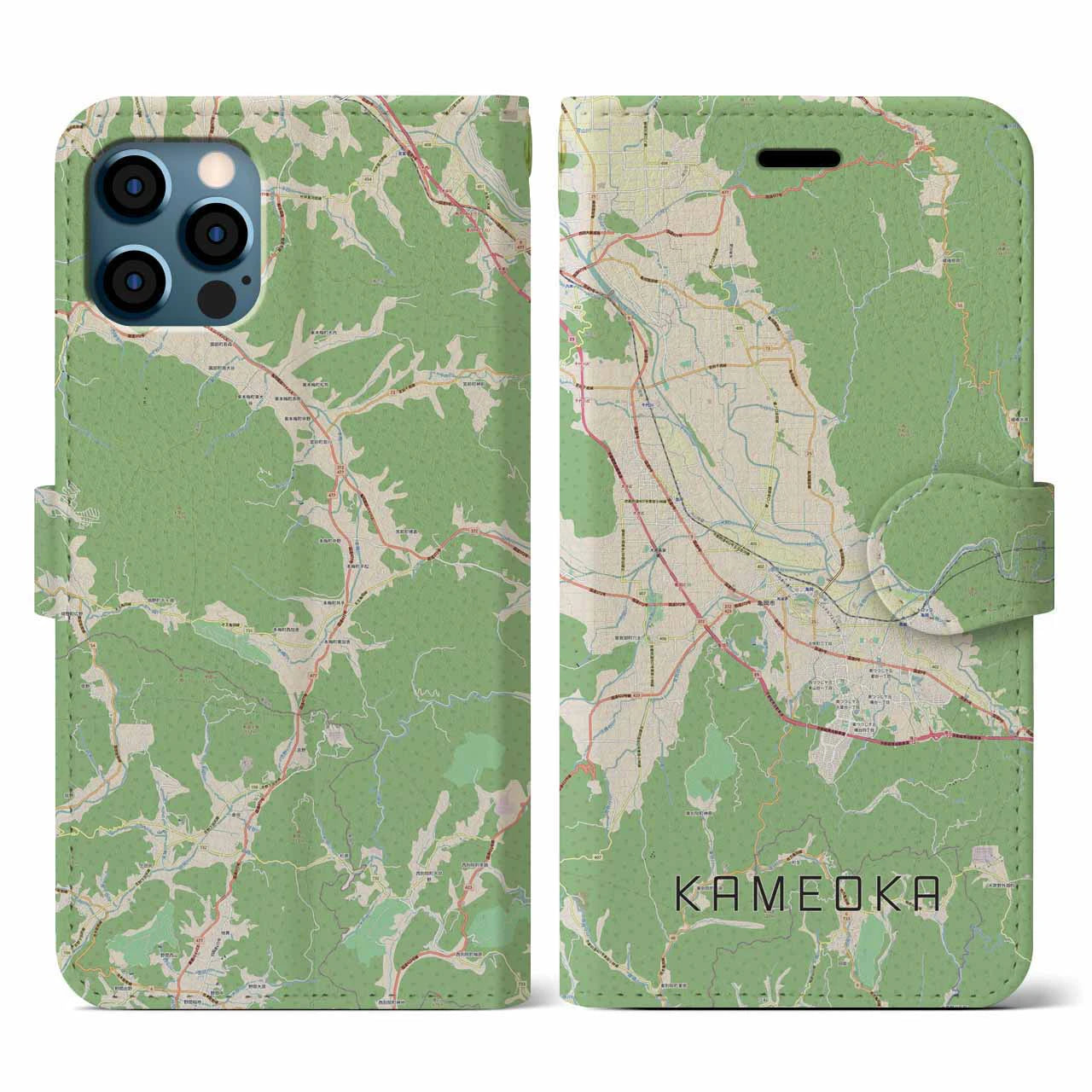 【亀岡(京都府)】地図柄iPhoneケース(手帳タイプ)ナチュラル・iPhone 12 / 12 Pro 用