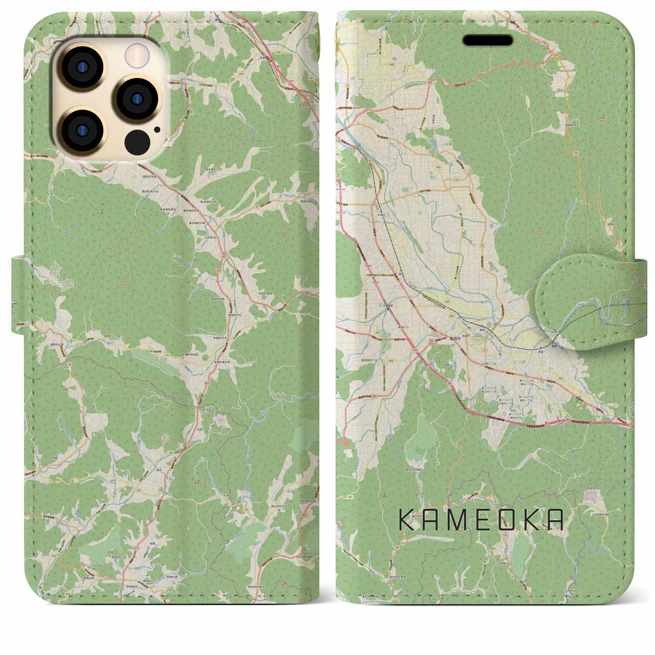 【亀岡(京都府)】地図柄iPhoneケース(手帳タイプ)ナチュラル・iPhone 12 Pro Max 用