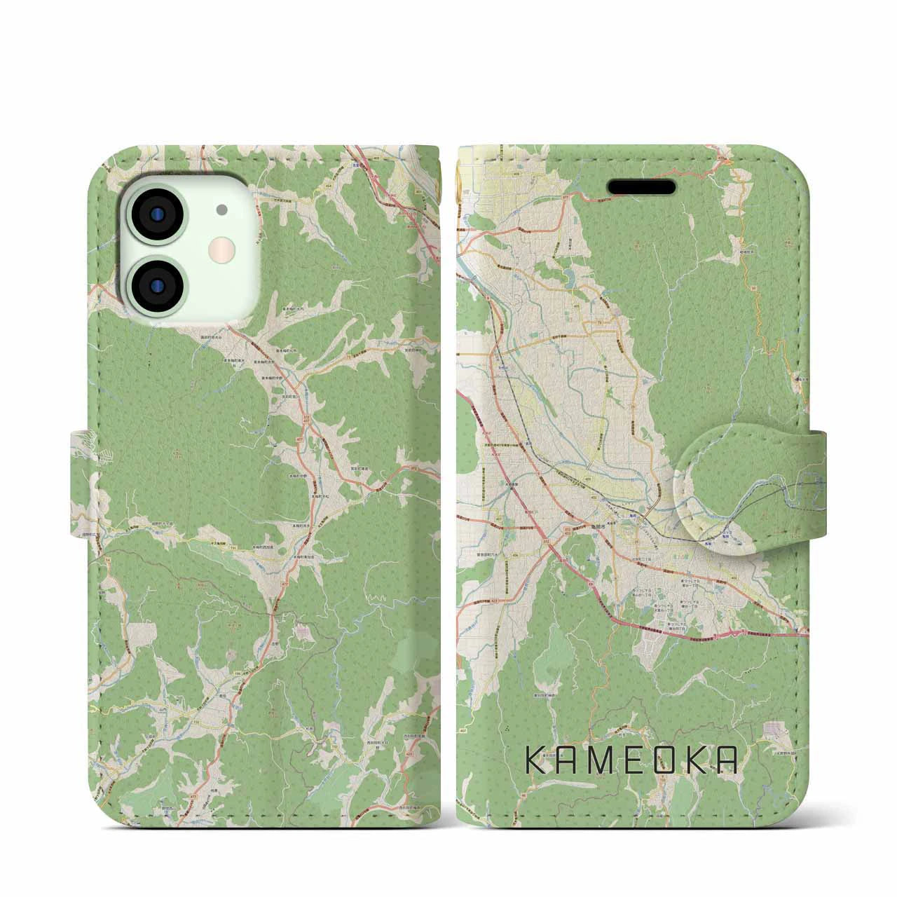 【亀岡(京都府)】地図柄iPhoneケース(手帳タイプ)ナチュラル・iPhone 12 mini 用