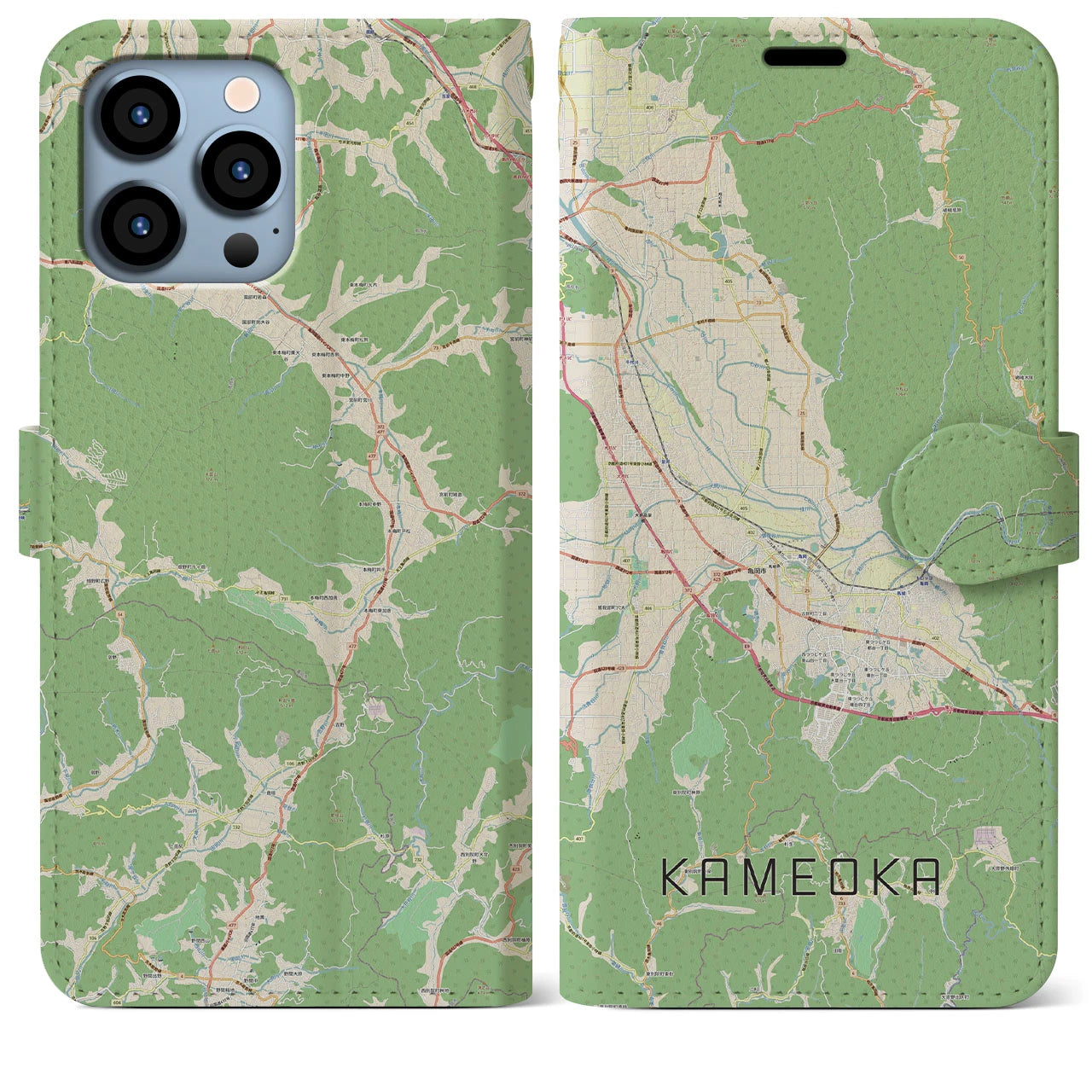 【亀岡(京都府)】地図柄iPhoneケース(手帳タイプ)ナチュラル・iPhone 13 Pro Max 用