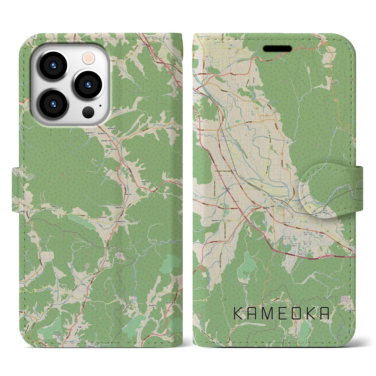 【亀岡(京都府)】地図柄iPhoneケース(手帳タイプ)ナチュラル・iPhone 13 Pro 用
