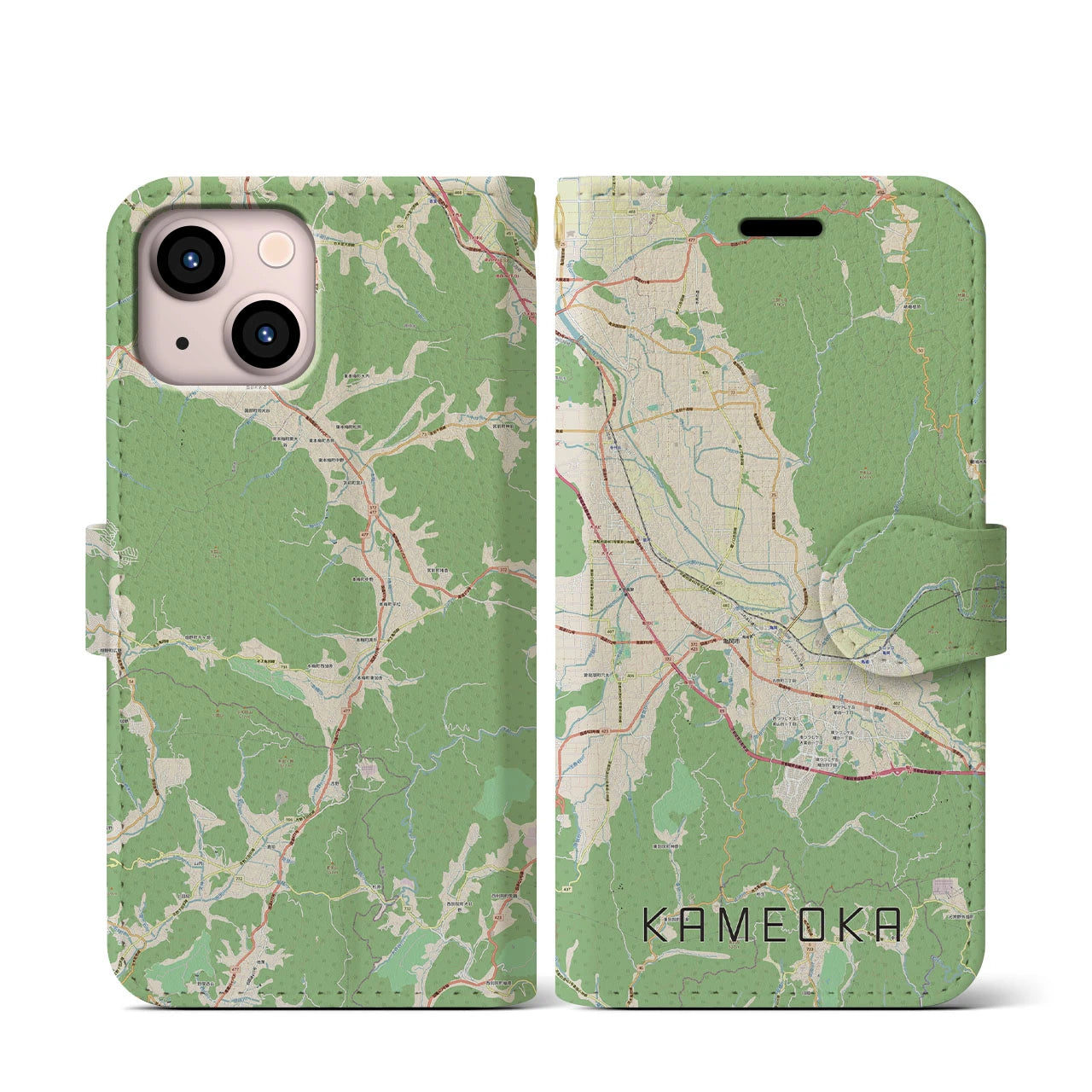 【亀岡(京都府)】地図柄iPhoneケース(手帳タイプ)ナチュラル・iPhone 13 mini 用