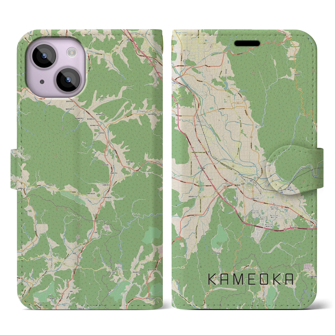 【亀岡(京都府)】地図柄iPhoneケース(手帳タイプ)ナチュラル・iPhone 14 用