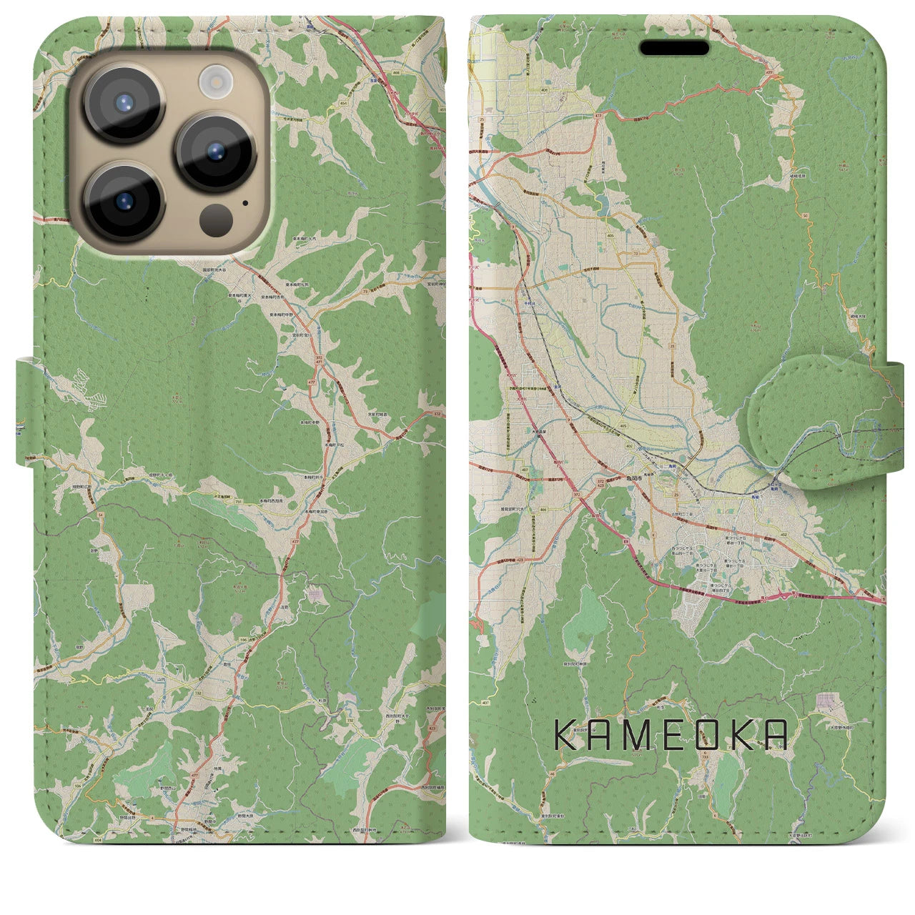 【亀岡(京都府)】地図柄iPhoneケース(手帳タイプ)ナチュラル・iPhone 14 Pro Max 用