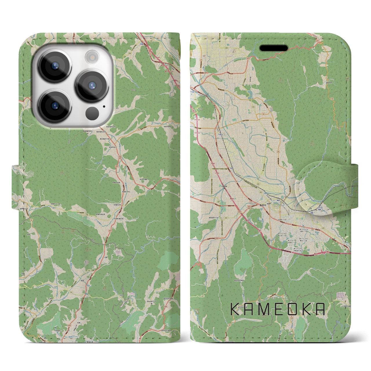 【亀岡(京都府)】地図柄iPhoneケース(手帳タイプ)ナチュラル・iPhone 14 Pro 用