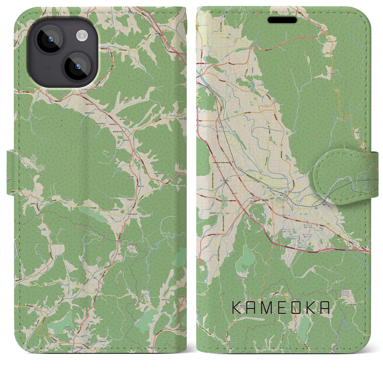 【亀岡(京都府)】地図柄iPhoneケース(手帳タイプ)ナチュラル・iPhone 14 Plus 用