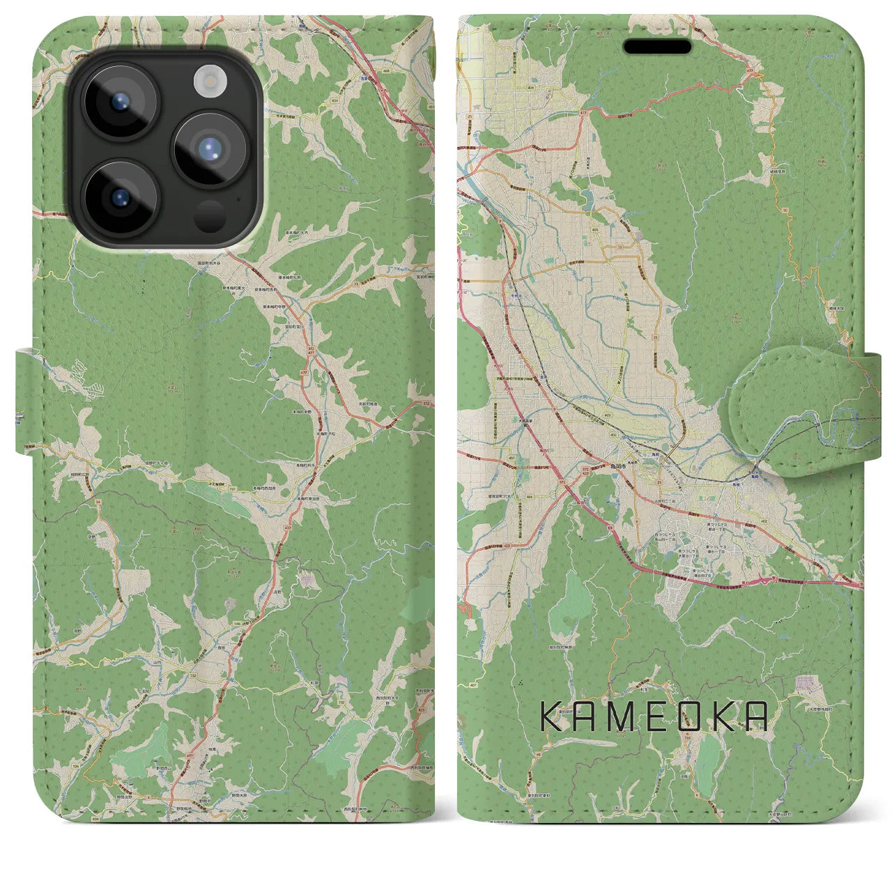 【亀岡(京都府)】地図柄iPhoneケース(手帳タイプ)ナチュラル・iPhone 15 Pro Max 用