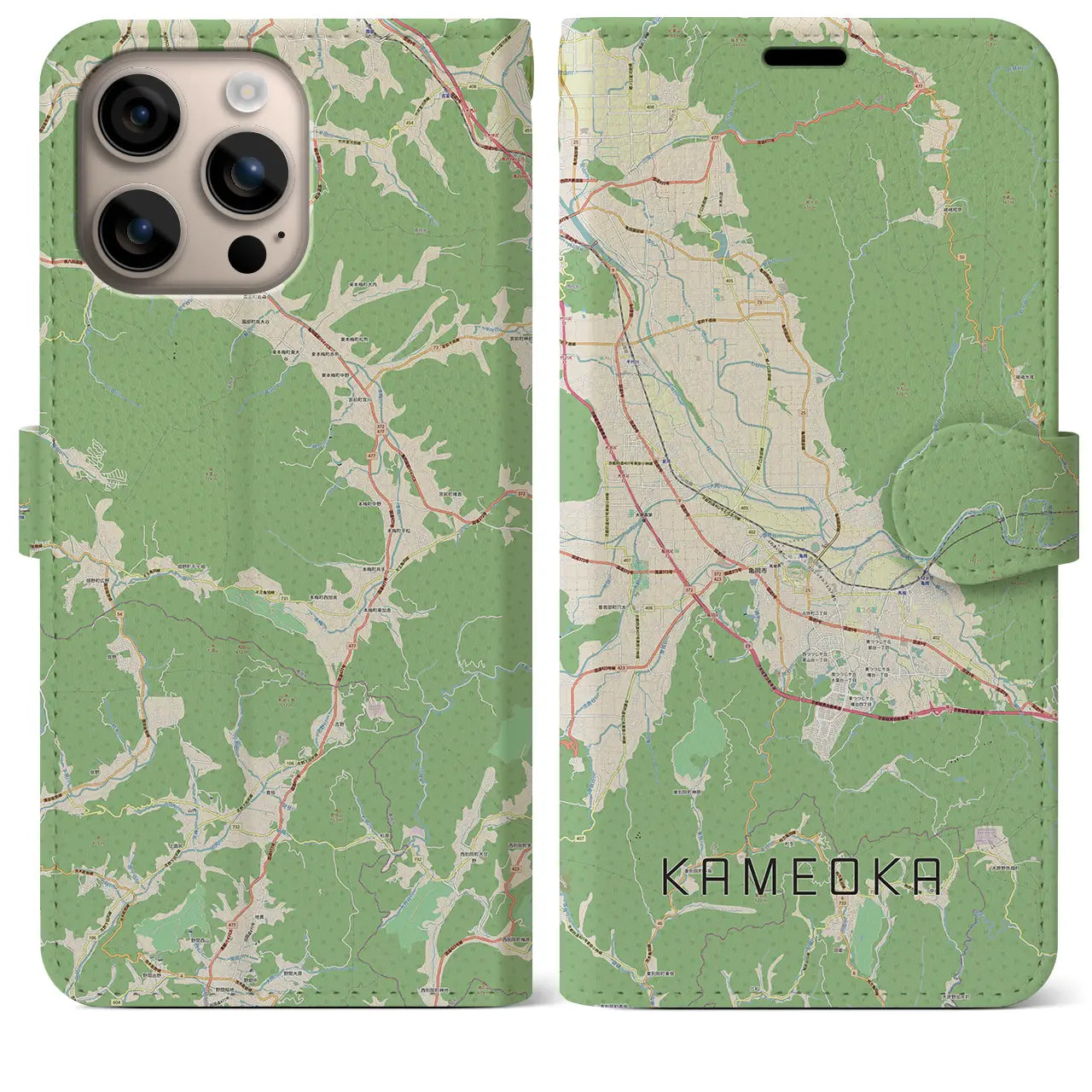 【亀岡(京都府)】地図柄iPhoneケース(手帳タイプ)ナチュラル・iPhone 16 Plus 用