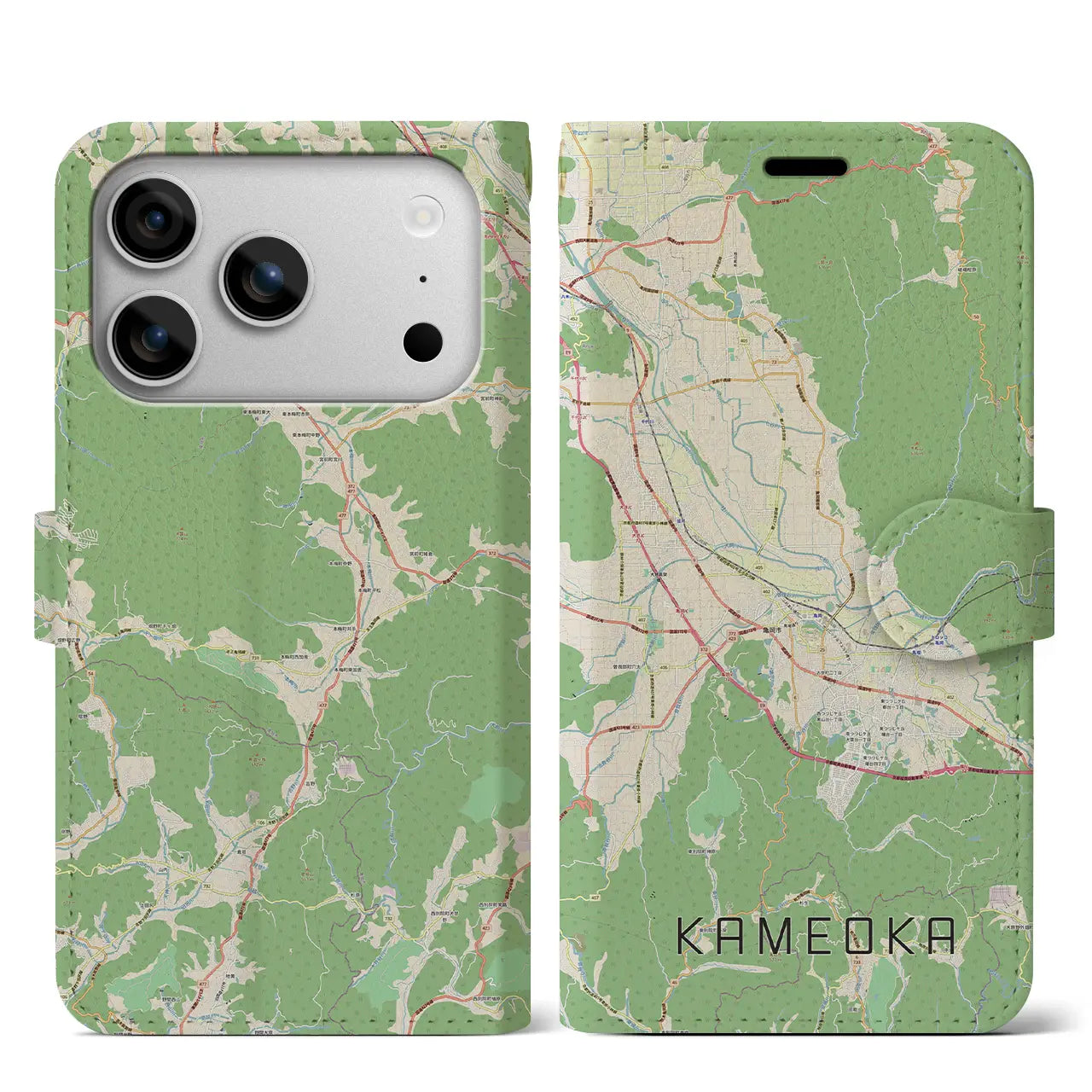 【亀岡(京都府)】地図柄iPhoneケース(手帳タイプ)モノトーン・iPhone 17 Pro Max 用