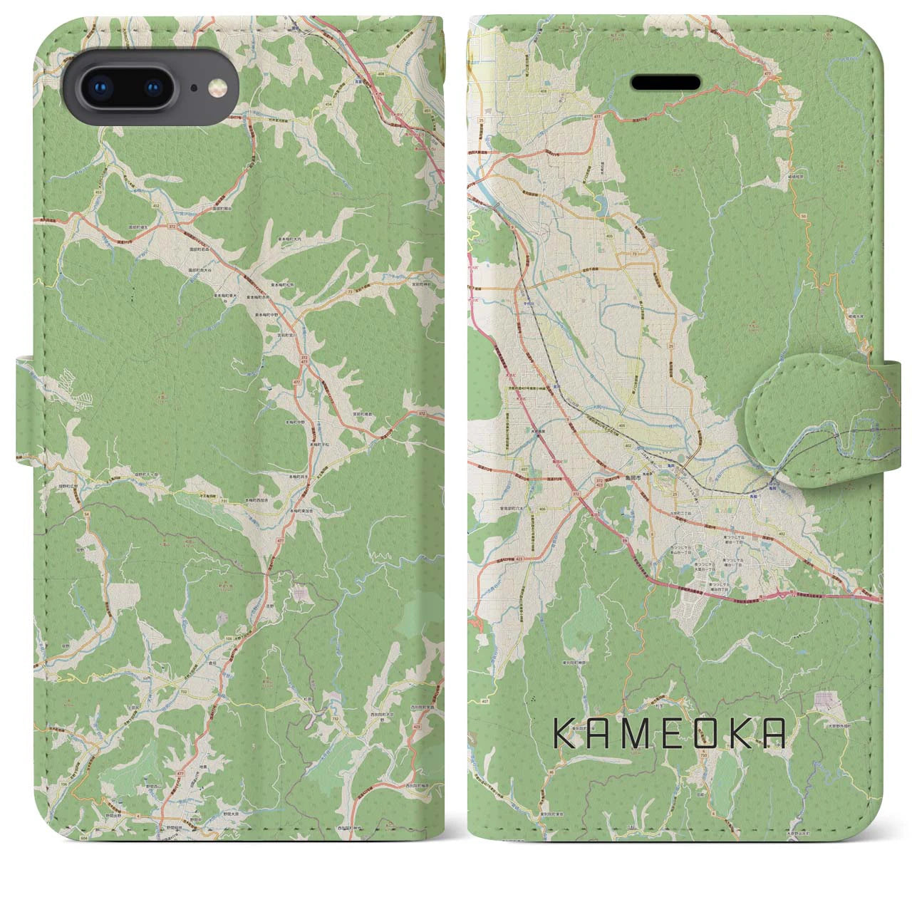 【亀岡(京都府)】地図柄iPhoneケース(手帳タイプ)ナチュラル・iPhone 8Plus /7Plus / 6sPlus / 6Plus 用