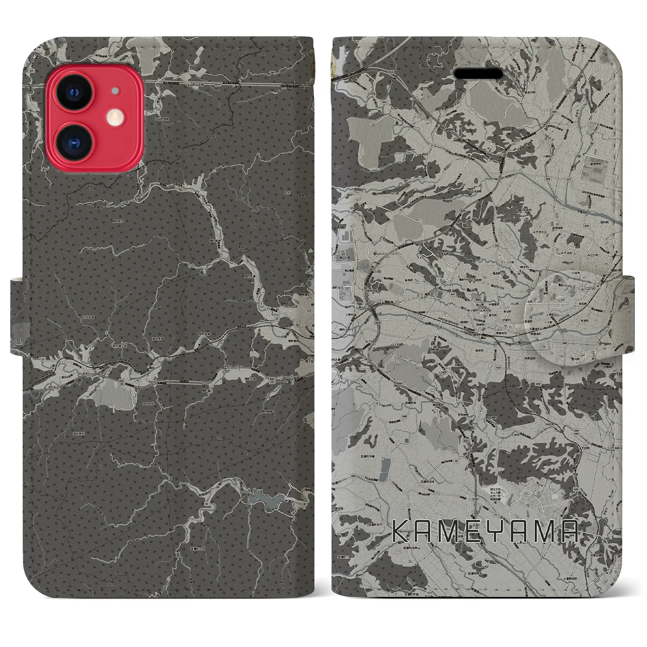 【亀山(三重県)】地図柄iPhoneケース(手帳タイプ)モノトーン・iPhone 11 用