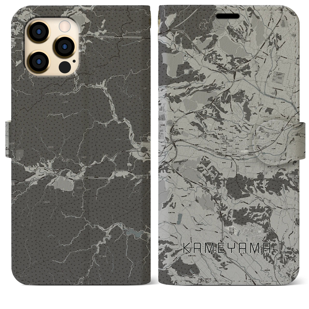 【亀山(三重県)】地図柄iPhoneケース(手帳タイプ)モノトーン・iPhone 12 Pro Max 用
