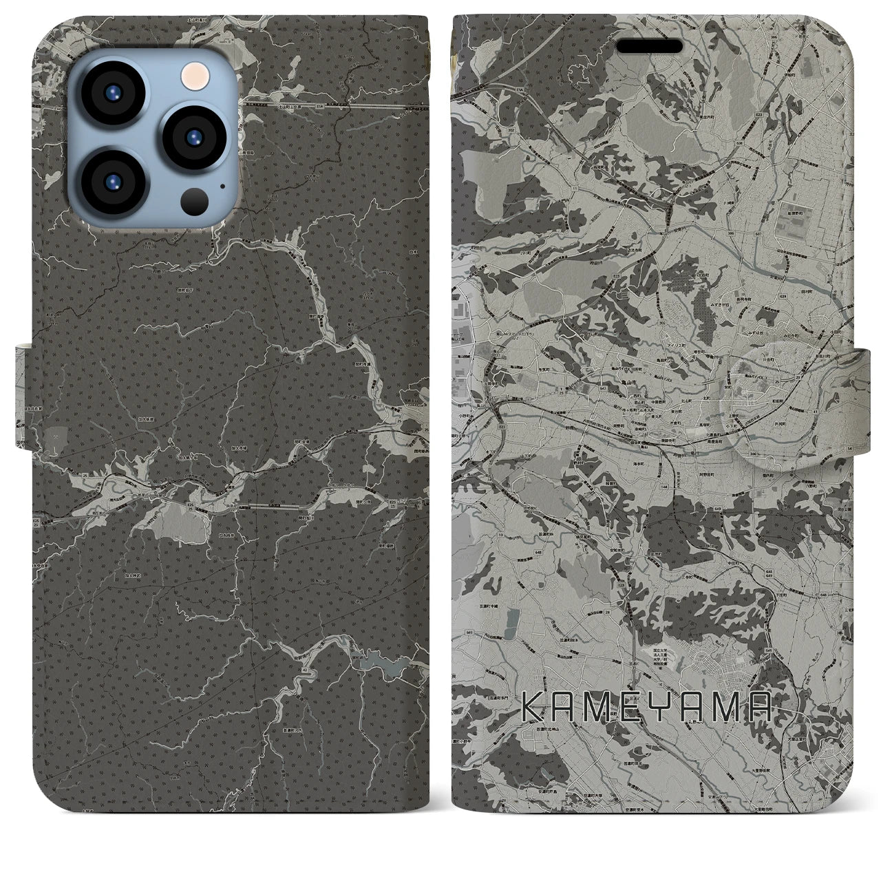 【亀山(三重県)】地図柄iPhoneケース(手帳タイプ)モノトーン・iPhone 13 Pro Max 用