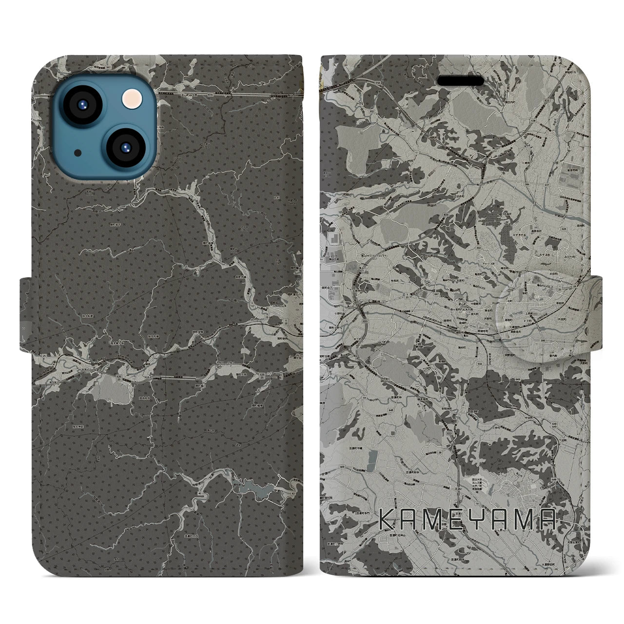 【亀山(三重県)】地図柄iPhoneケース(手帳タイプ)モノトーン・iPhone 13 用