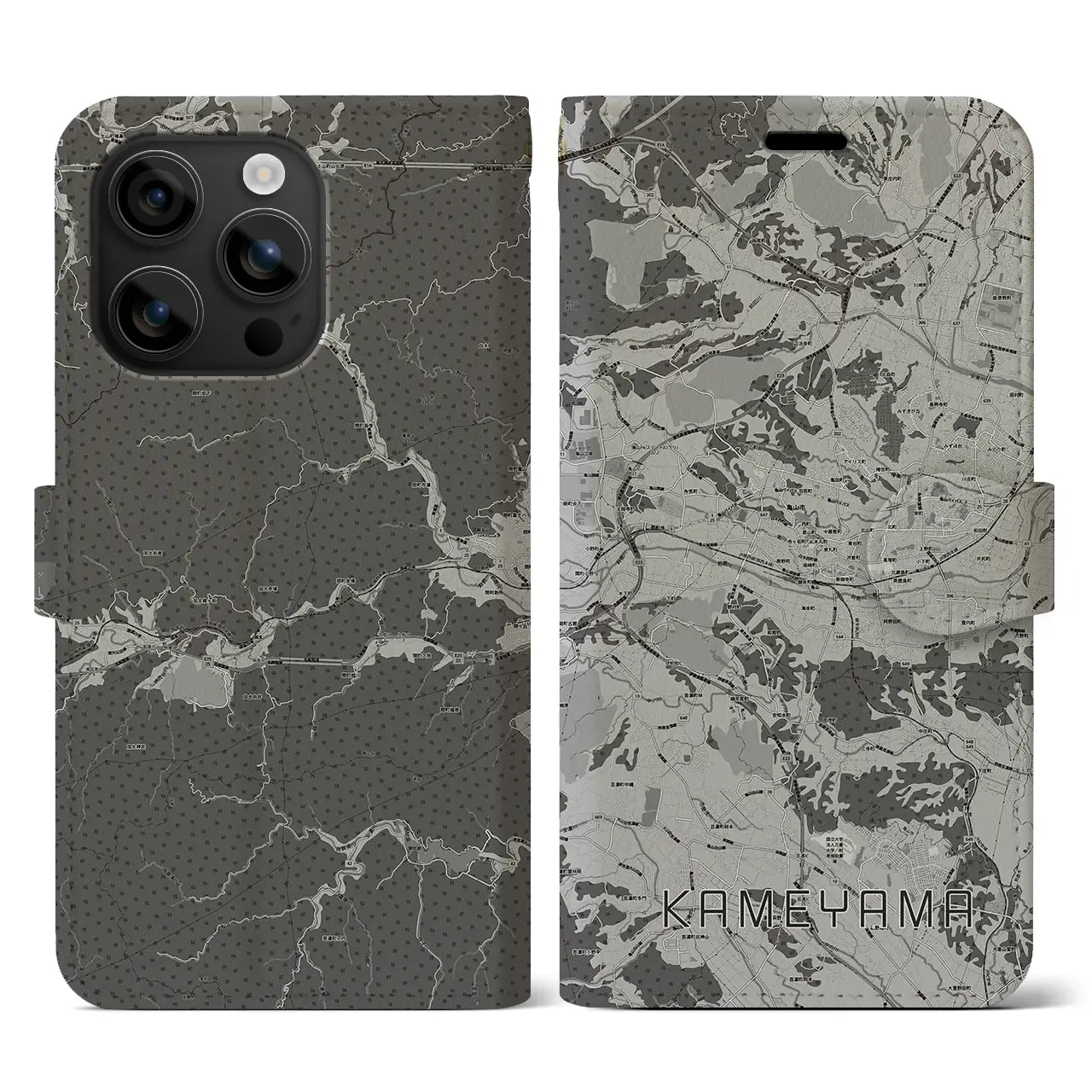 【亀山(三重県)】地図柄iPhoneケース(手帳タイプ)モノトーン・iPhone 16 用
