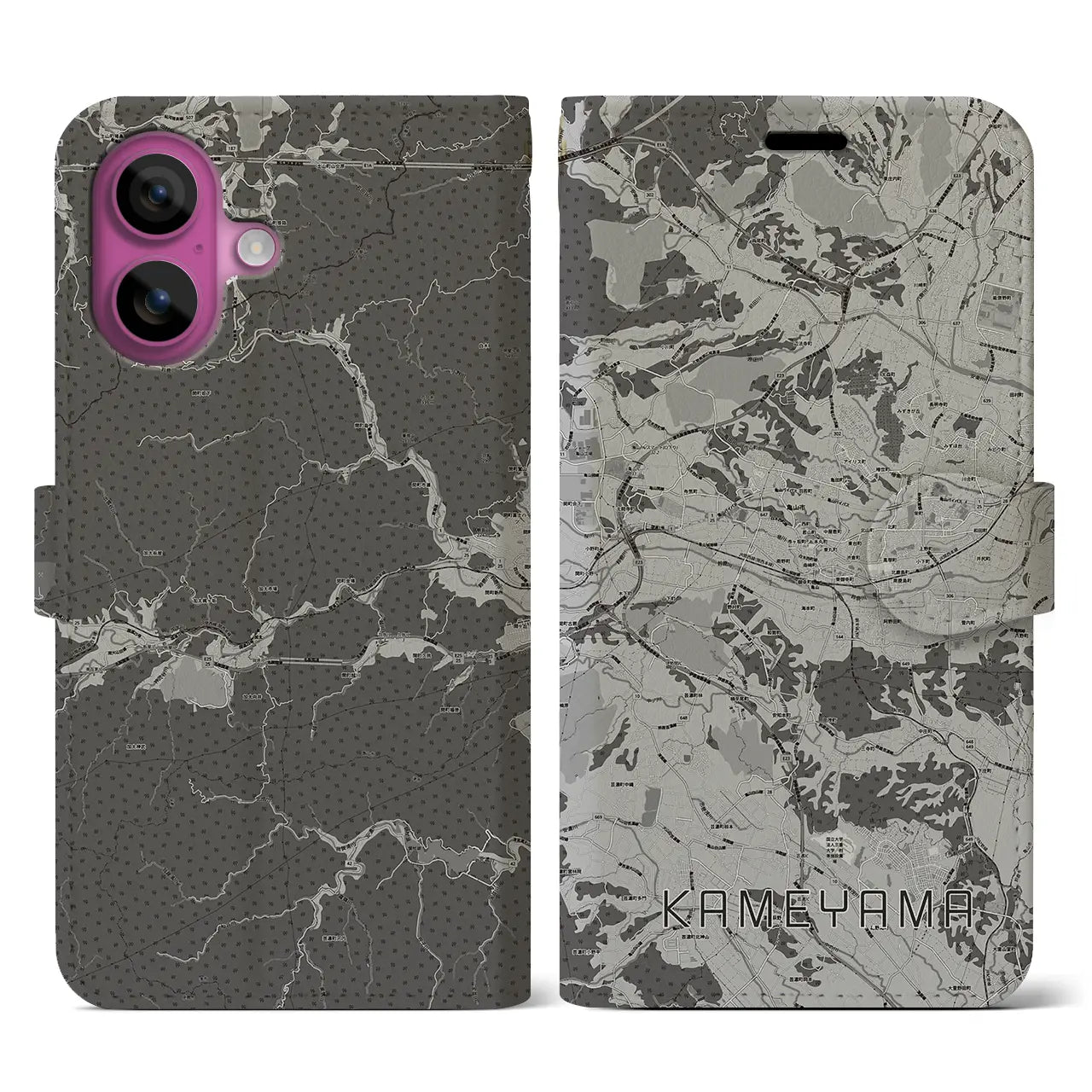 【亀山(三重県)】地図柄iPhoneケース(手帳タイプ)モノトーン・iPhone 16 Pro 用