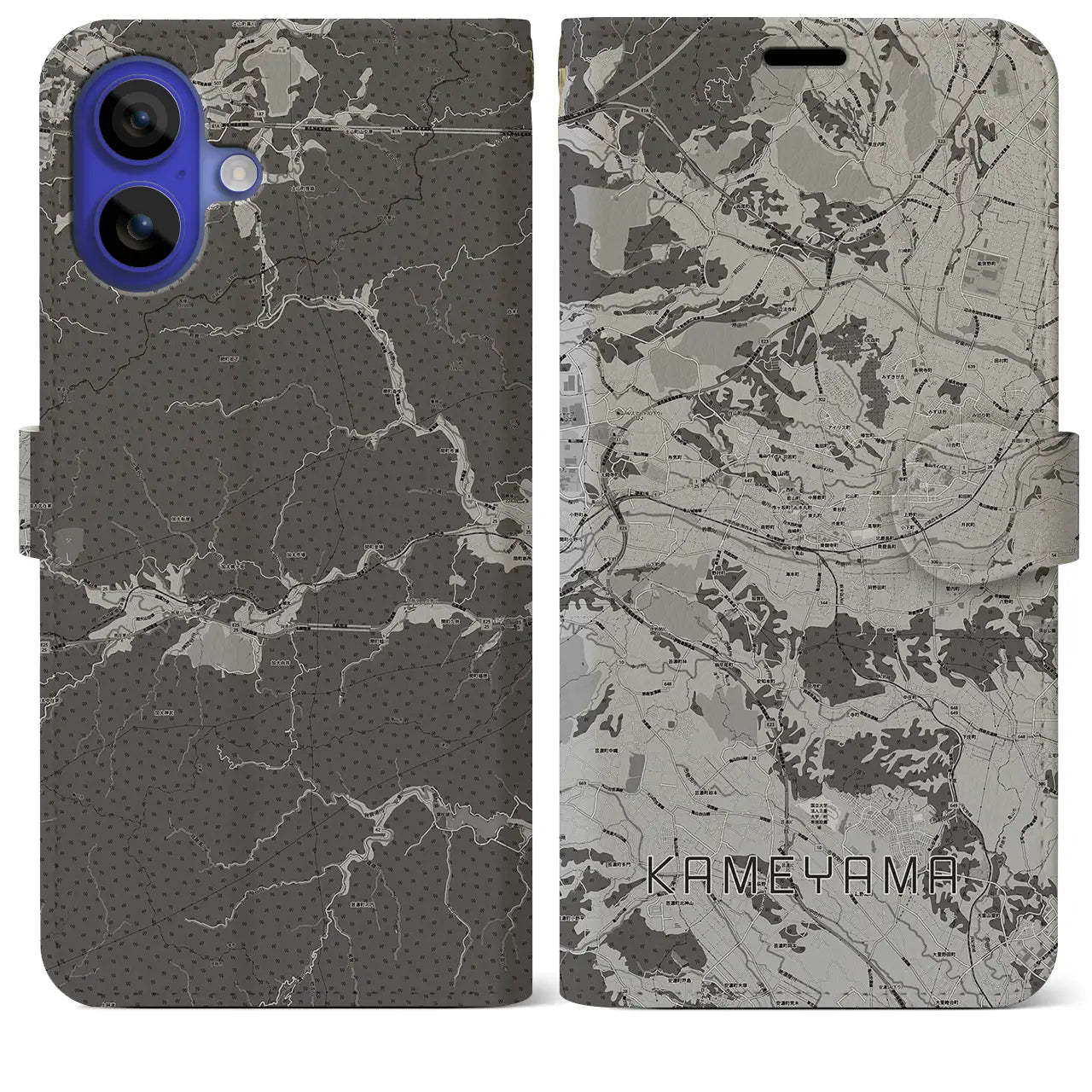 【亀山(三重県)】地図柄iPhoneケース(手帳タイプ)モノトーン・iPhone 16 Pro Max 用