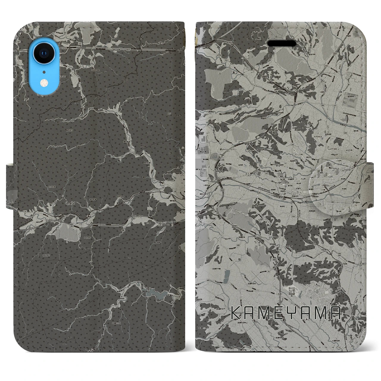 【亀山(三重県)】地図柄iPhoneケース(手帳タイプ)モノトーン・iPhone XR 用