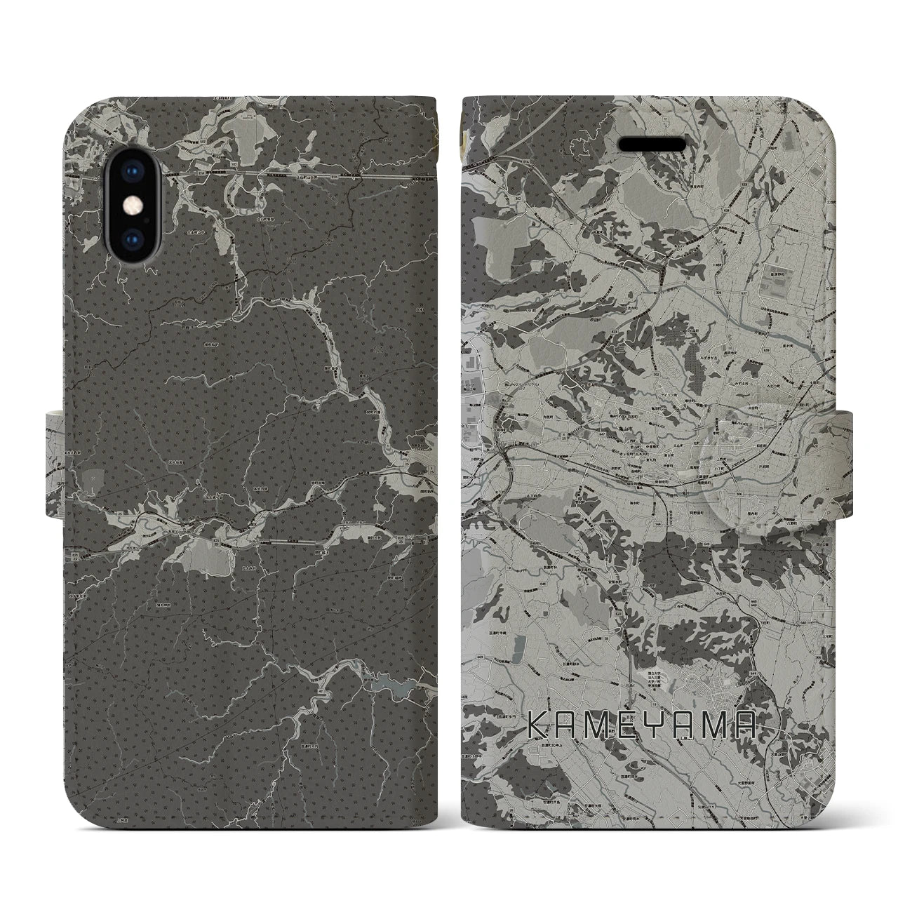 【亀山(三重県)】地図柄iPhoneケース(手帳タイプ)モノトーン・iPhone XS / X 用