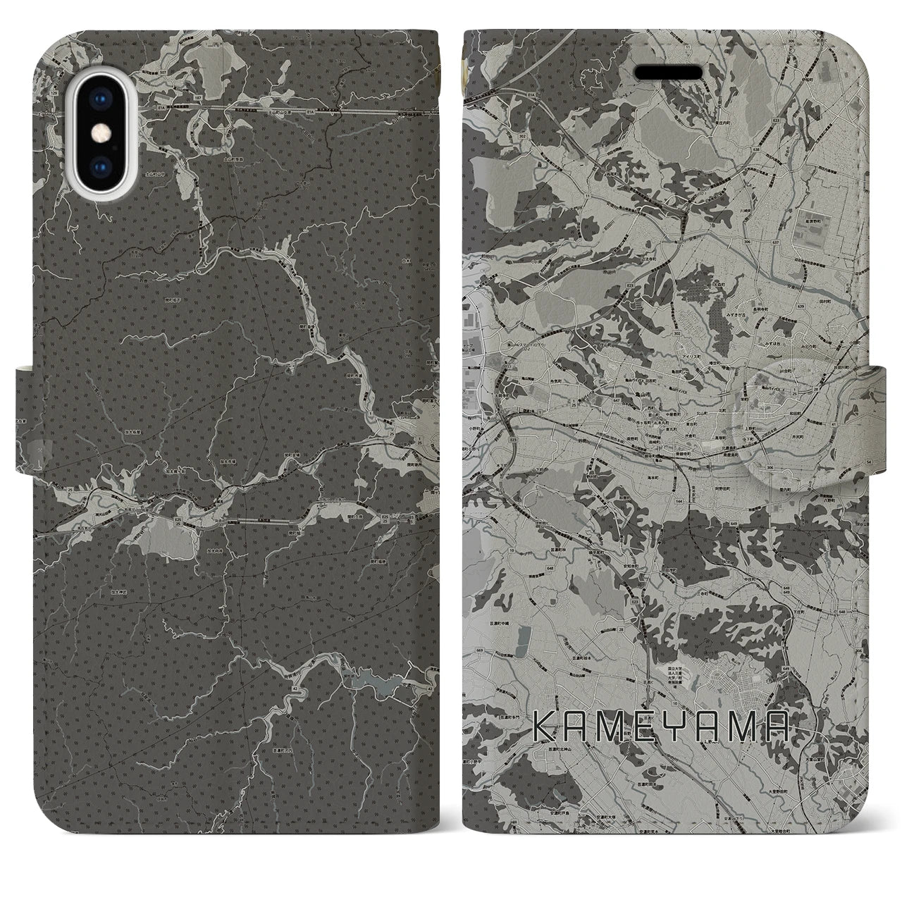【亀山(三重県)】地図柄iPhoneケース(手帳タイプ)モノトーン・iPhone XS Max 用