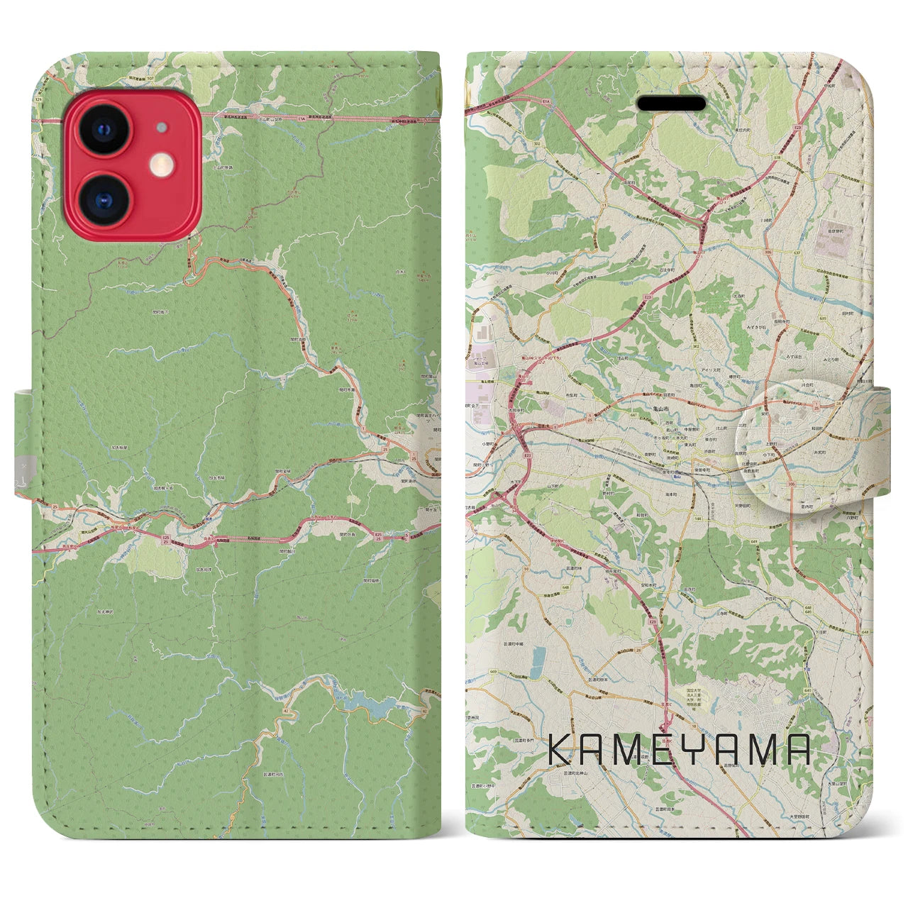 【亀山(三重県)】地図柄iPhoneケース(手帳タイプ)ナチュラル・iPhone 11 用