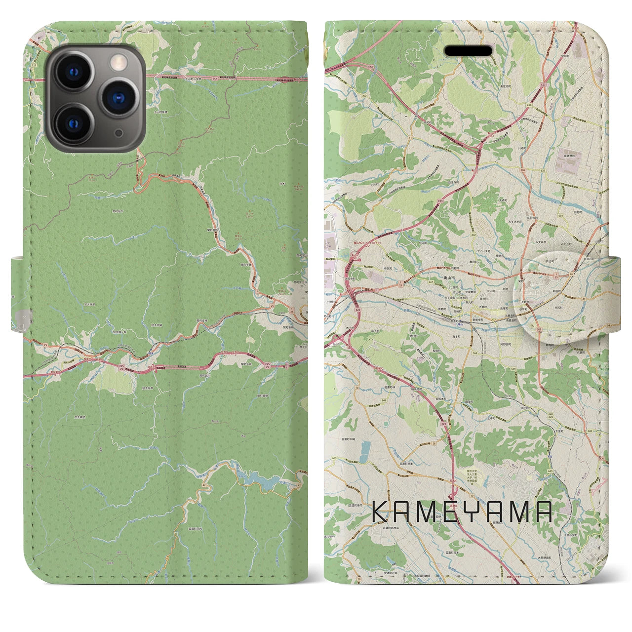 【亀山(三重県)】地図柄iPhoneケース(手帳タイプ)ナチュラル・iPhone 11 Pro Max 用