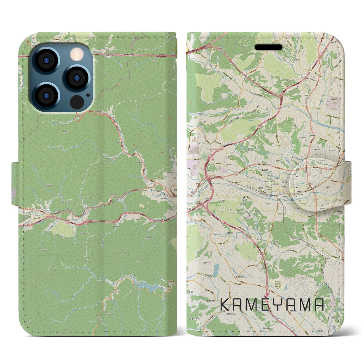 【亀山(三重県)】地図柄iPhoneケース(手帳タイプ)ナチュラル・iPhone 12 / 12 Pro 用