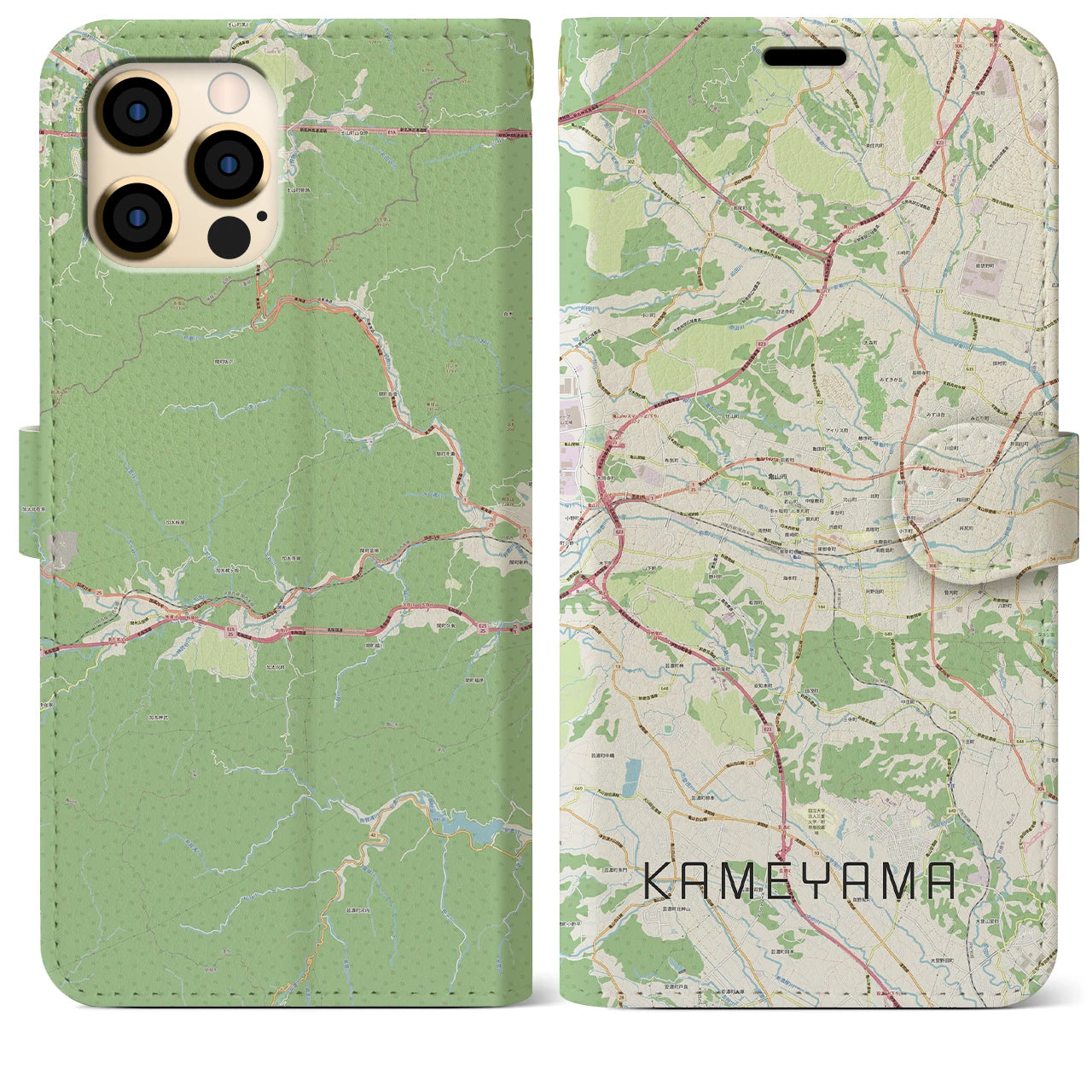 【亀山(三重県)】地図柄iPhoneケース(手帳タイプ)ナチュラル・iPhone 12 Pro Max 用